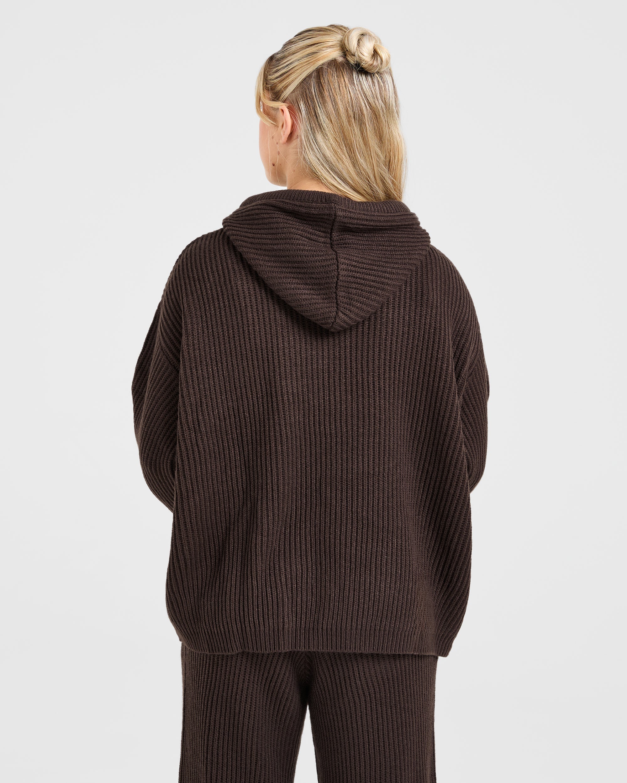 Lounge Oversized Knit Hoodie - Deep Cocoa Brun