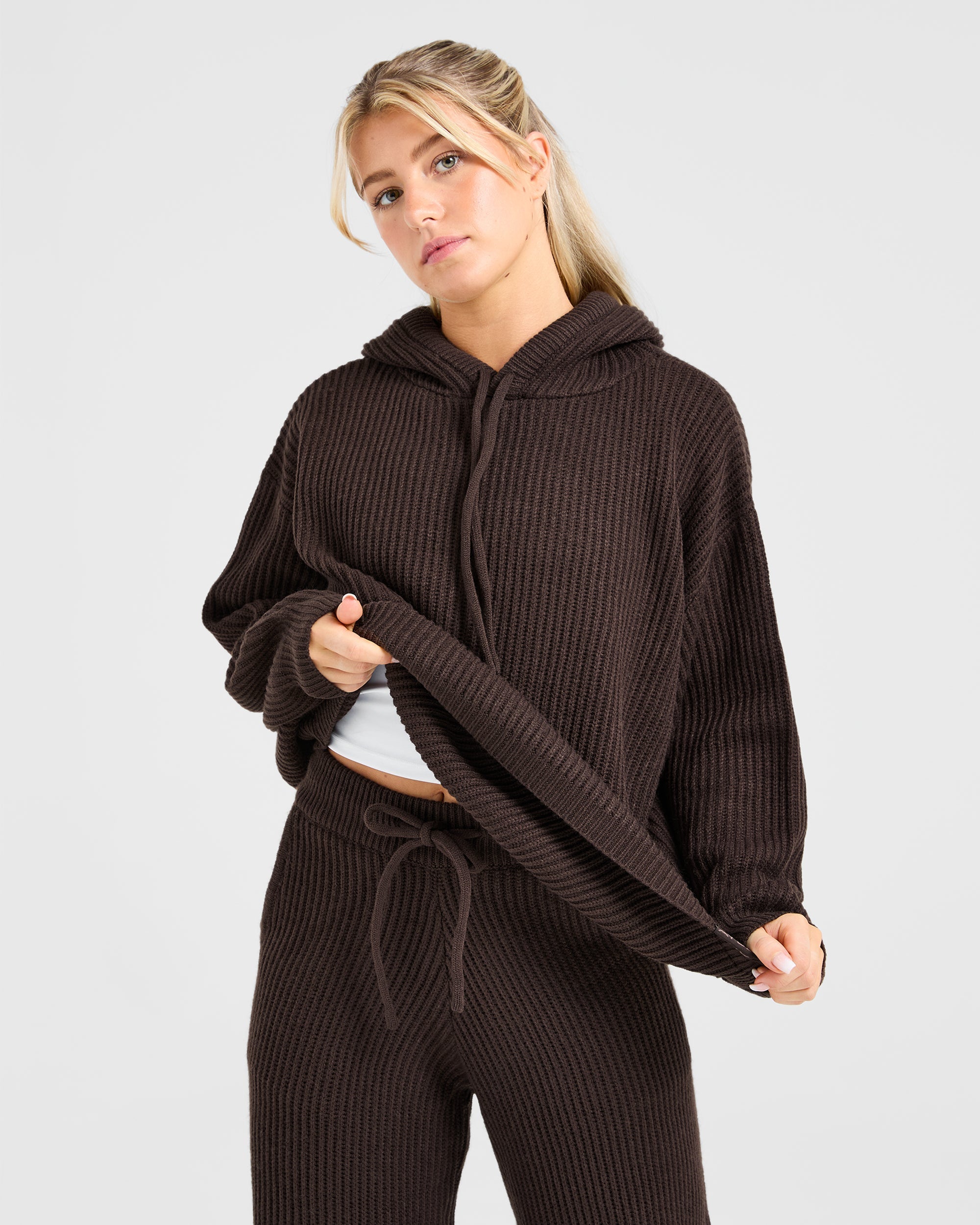 Lounge Oversized Knit Hoodie - Deep Cocoa Brun