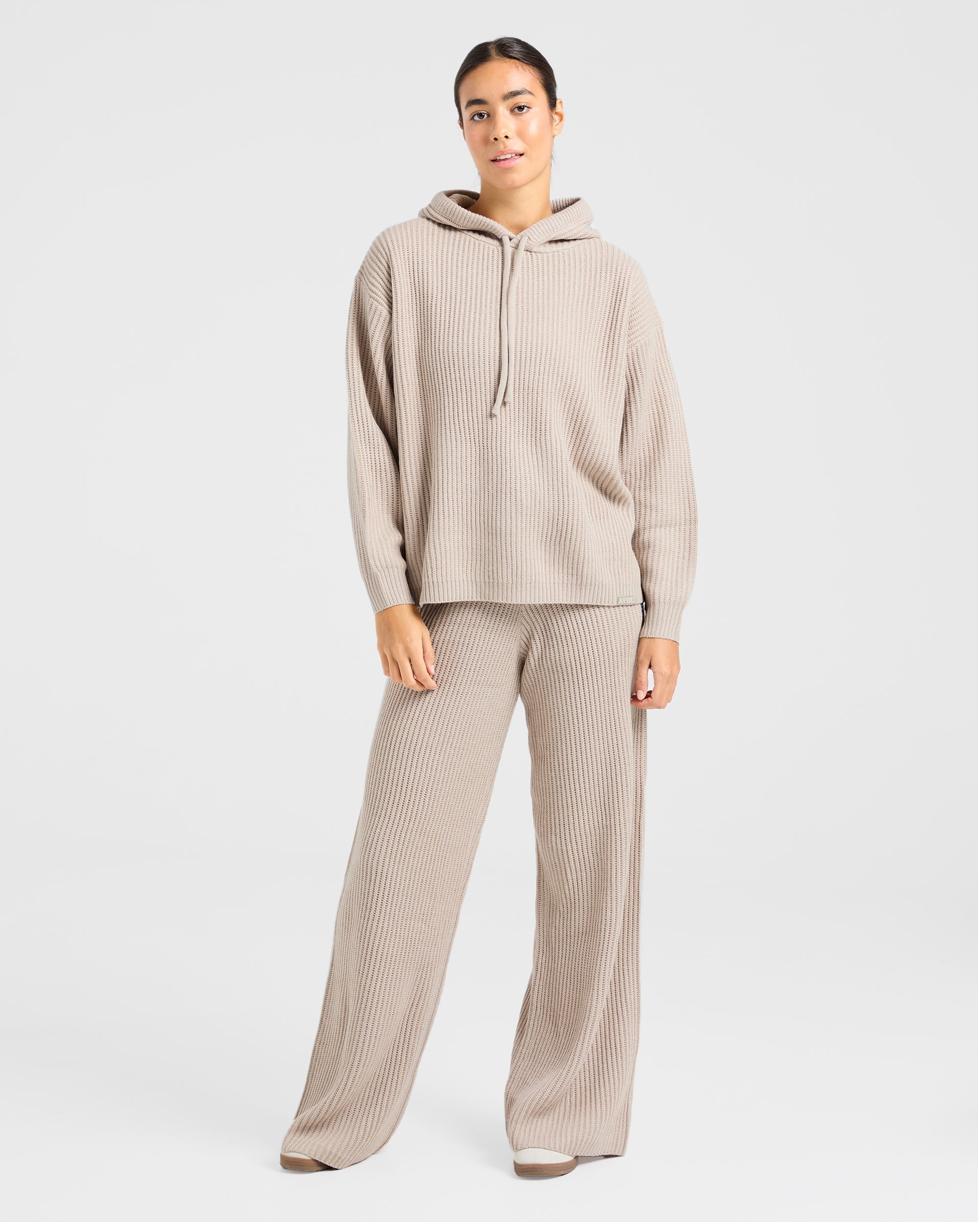 Lounge Oversized Knit Hoodie - Taupe Brun