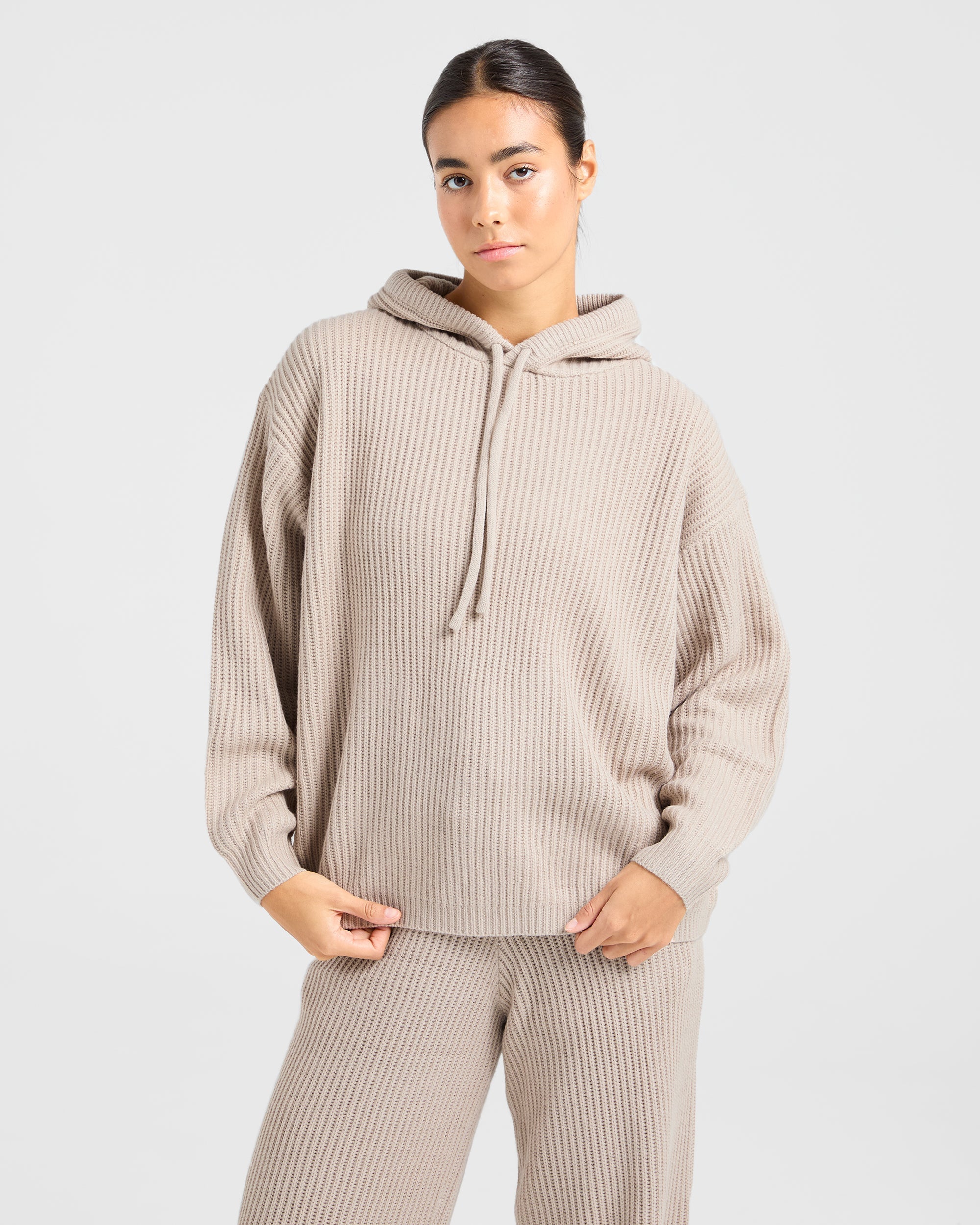 Lounge Oversized Knit Hoodie - Taupe Brun