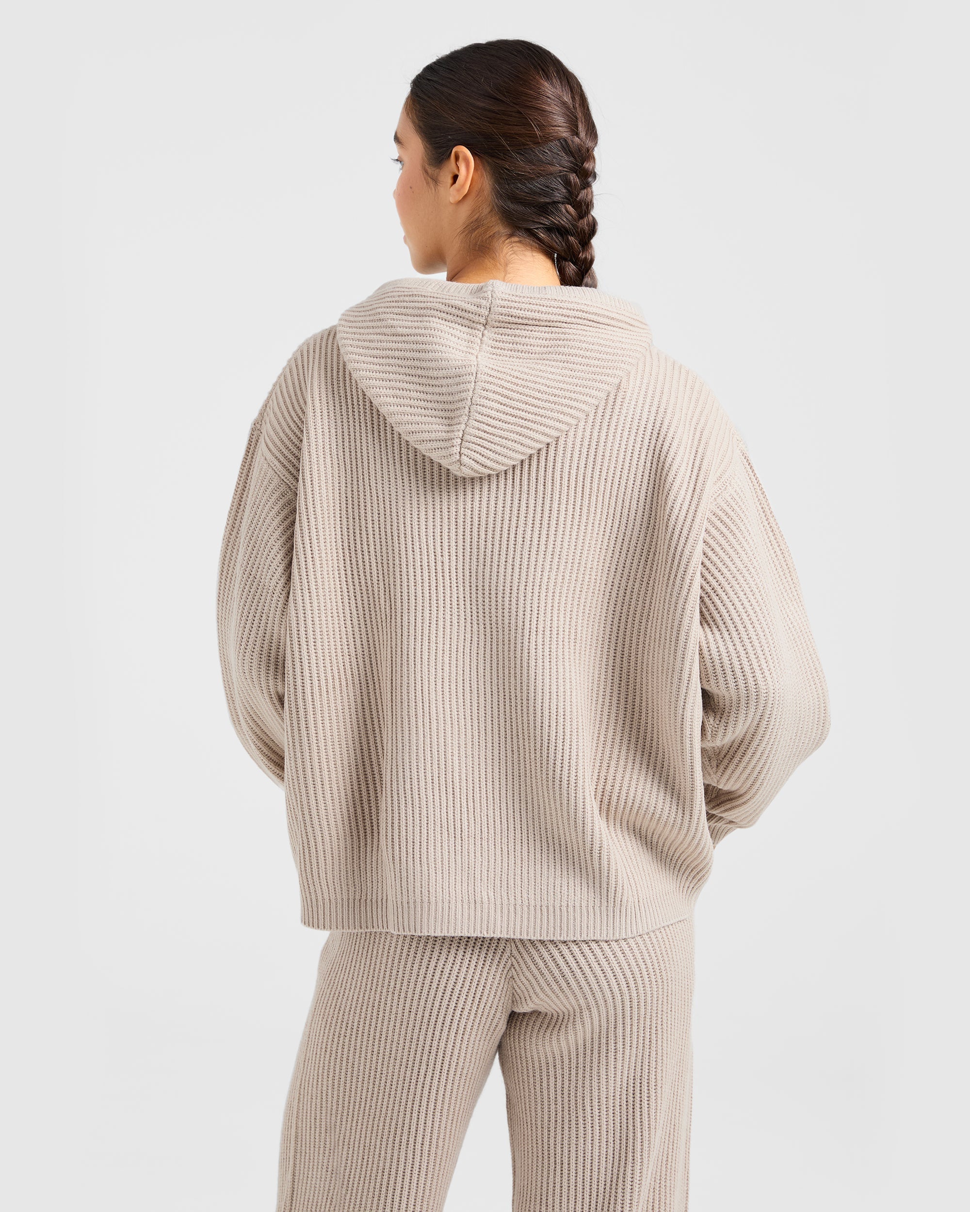 Lounge Oversized Knit Hoodie - Taupe Brun