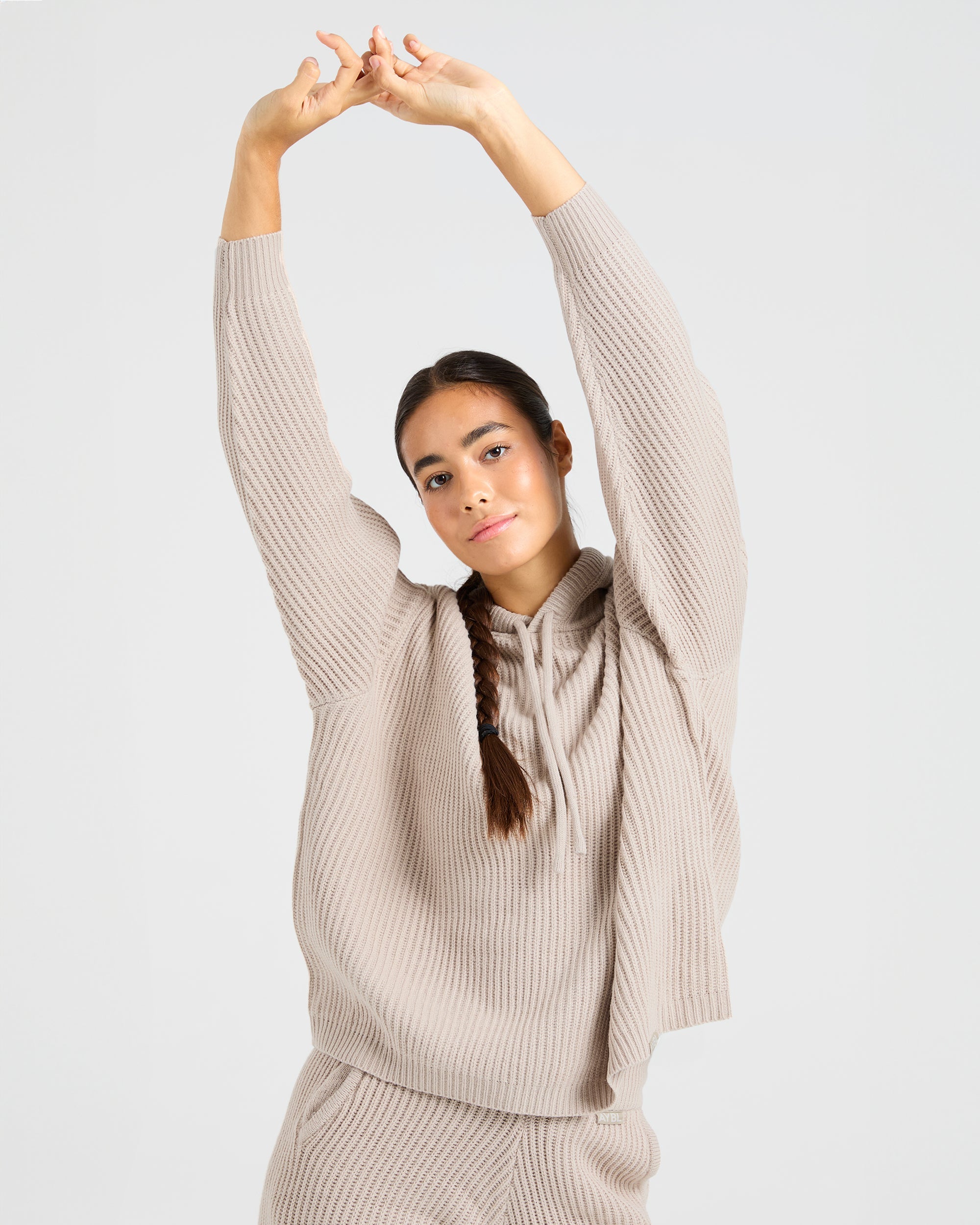 Lounge Oversized Knit Hoodie - Taupe Brun