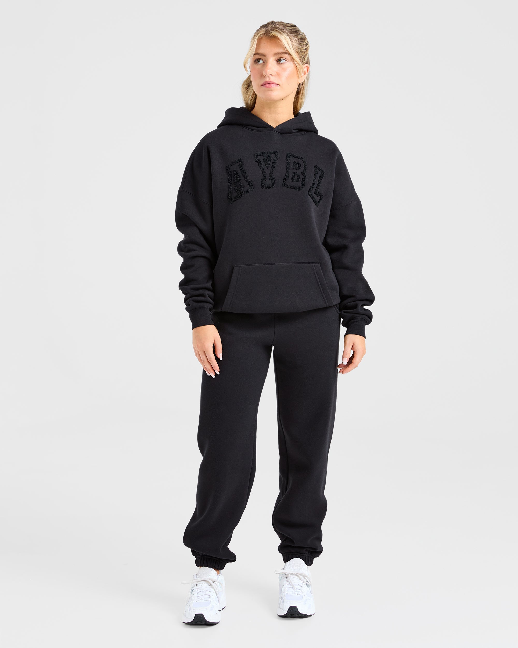 Varsity Oversized Outline Hoodie - Noir