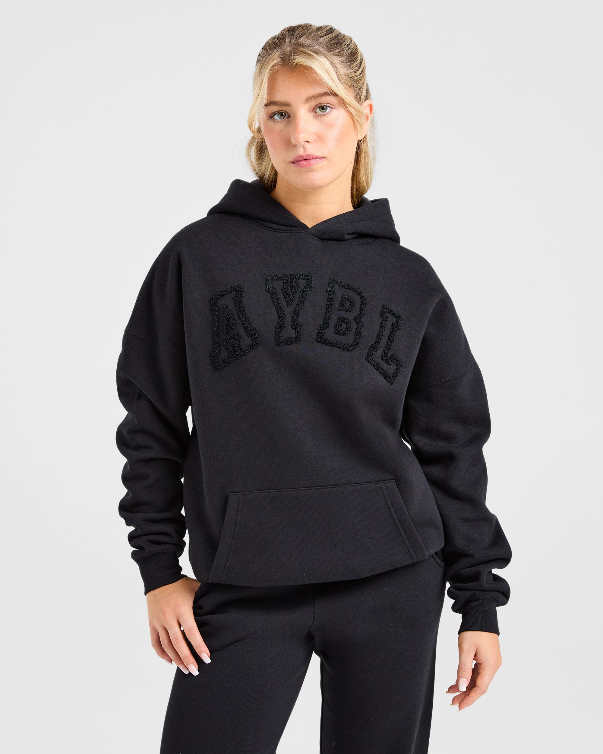 Varsity Oversized Outline Hoodie - Noir