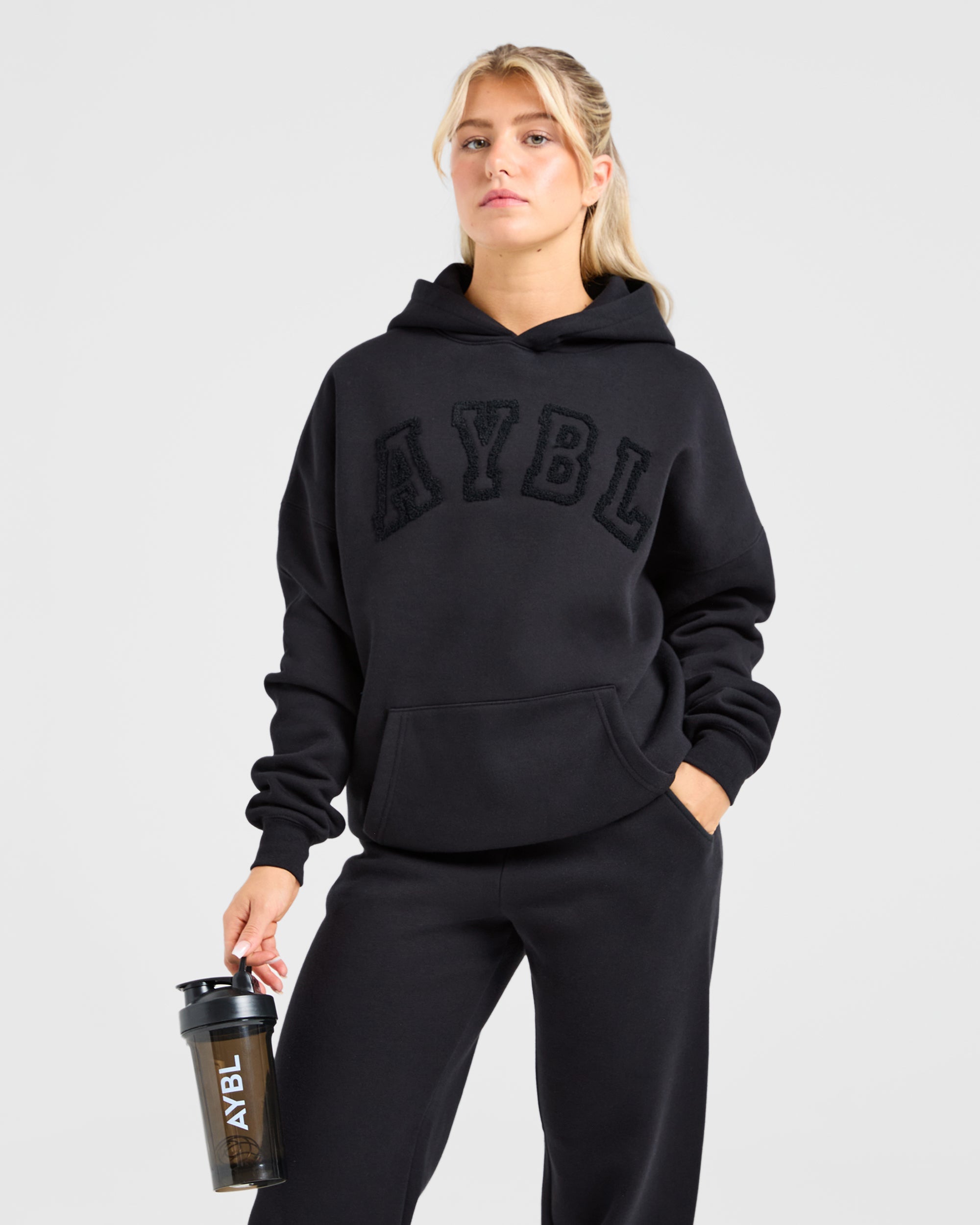 Varsity Oversized Outline Hoodie - Noir