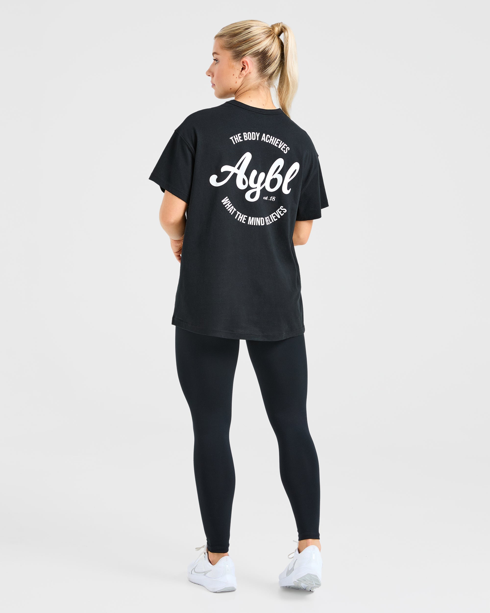 Body Achieve Mind Believe Oversized T Shirt - Noir