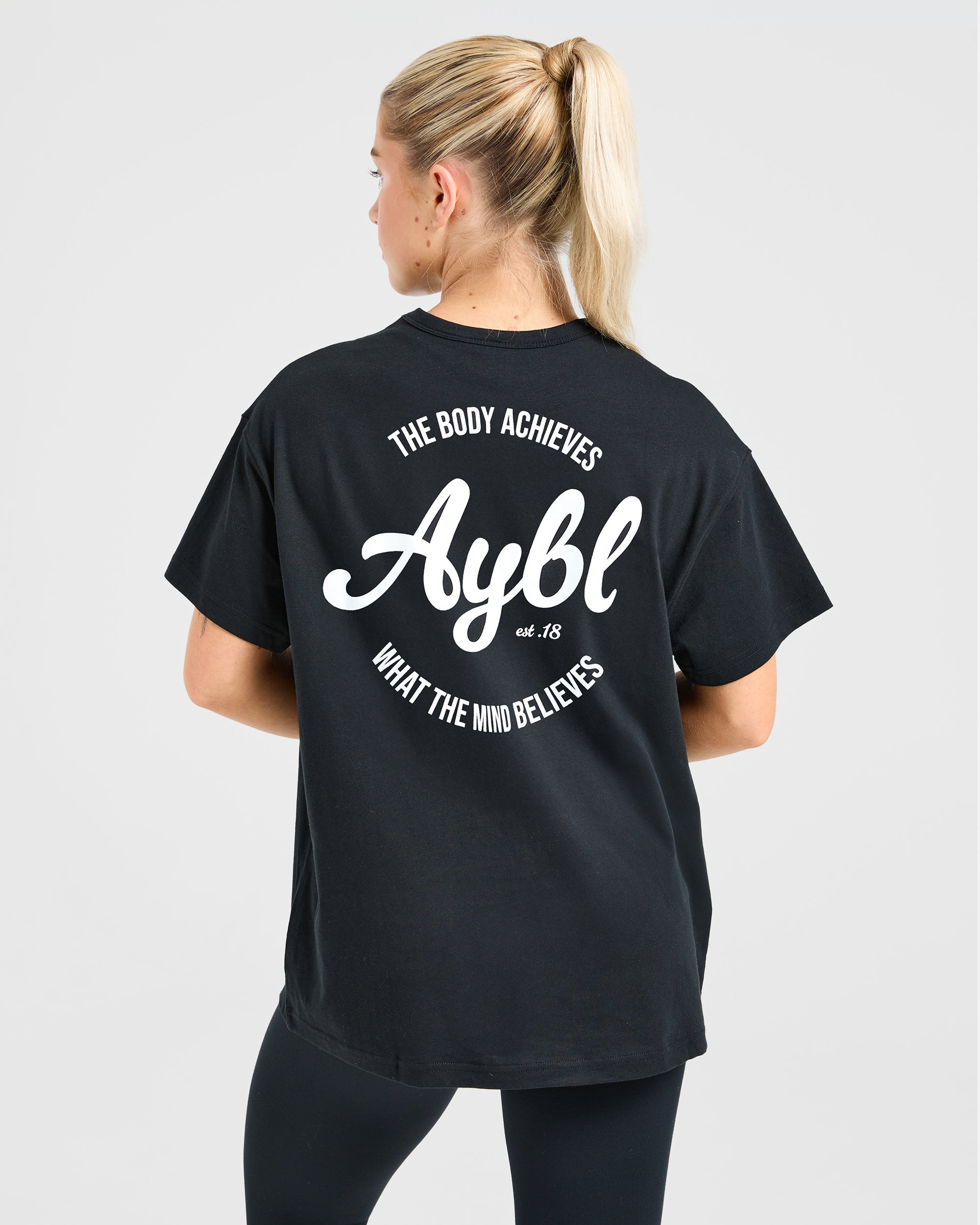 Body Achieve Mind Believe Oversized T Shirt - Noir