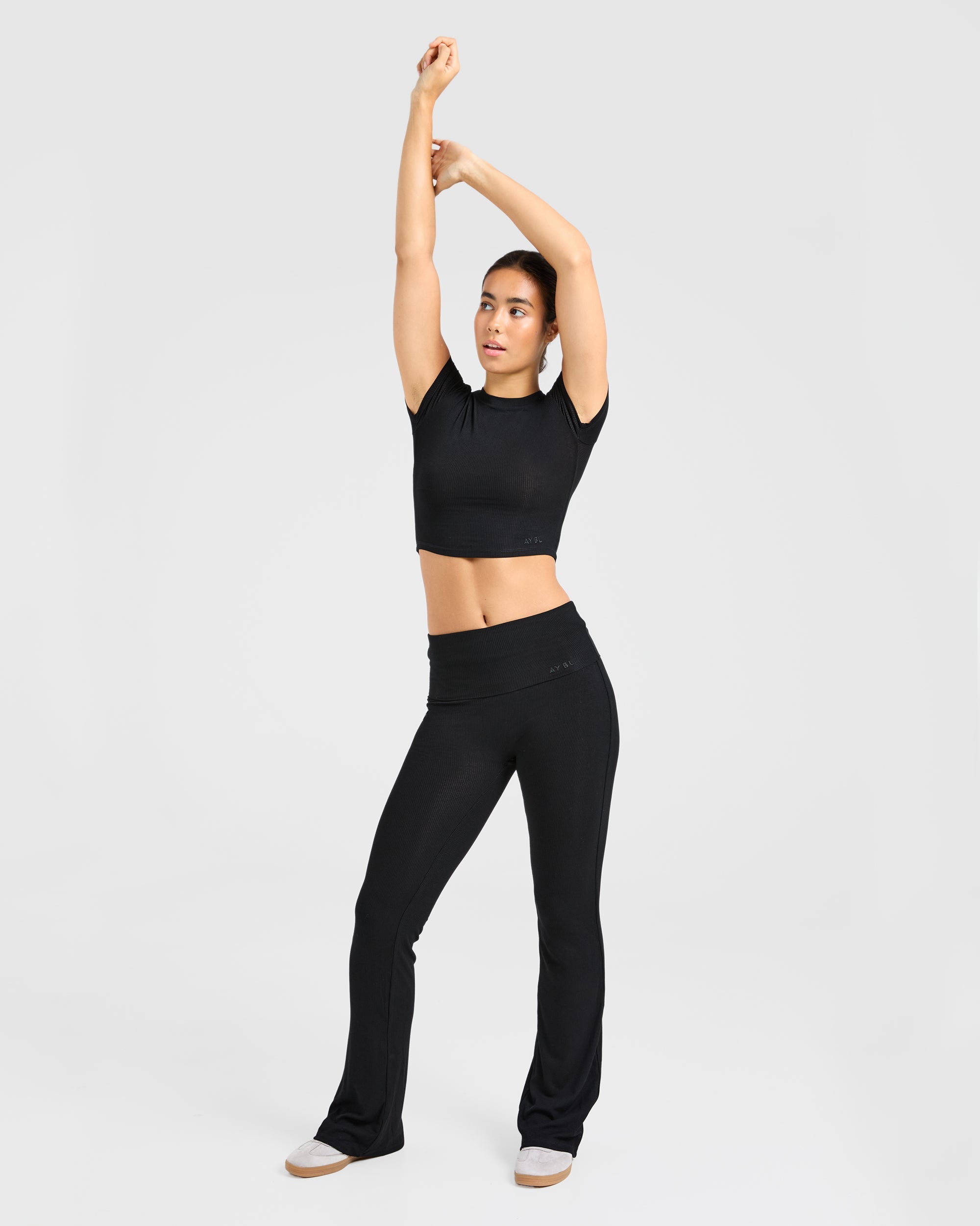 Lounge Ribbed Foldover Flared Leggings - Noir