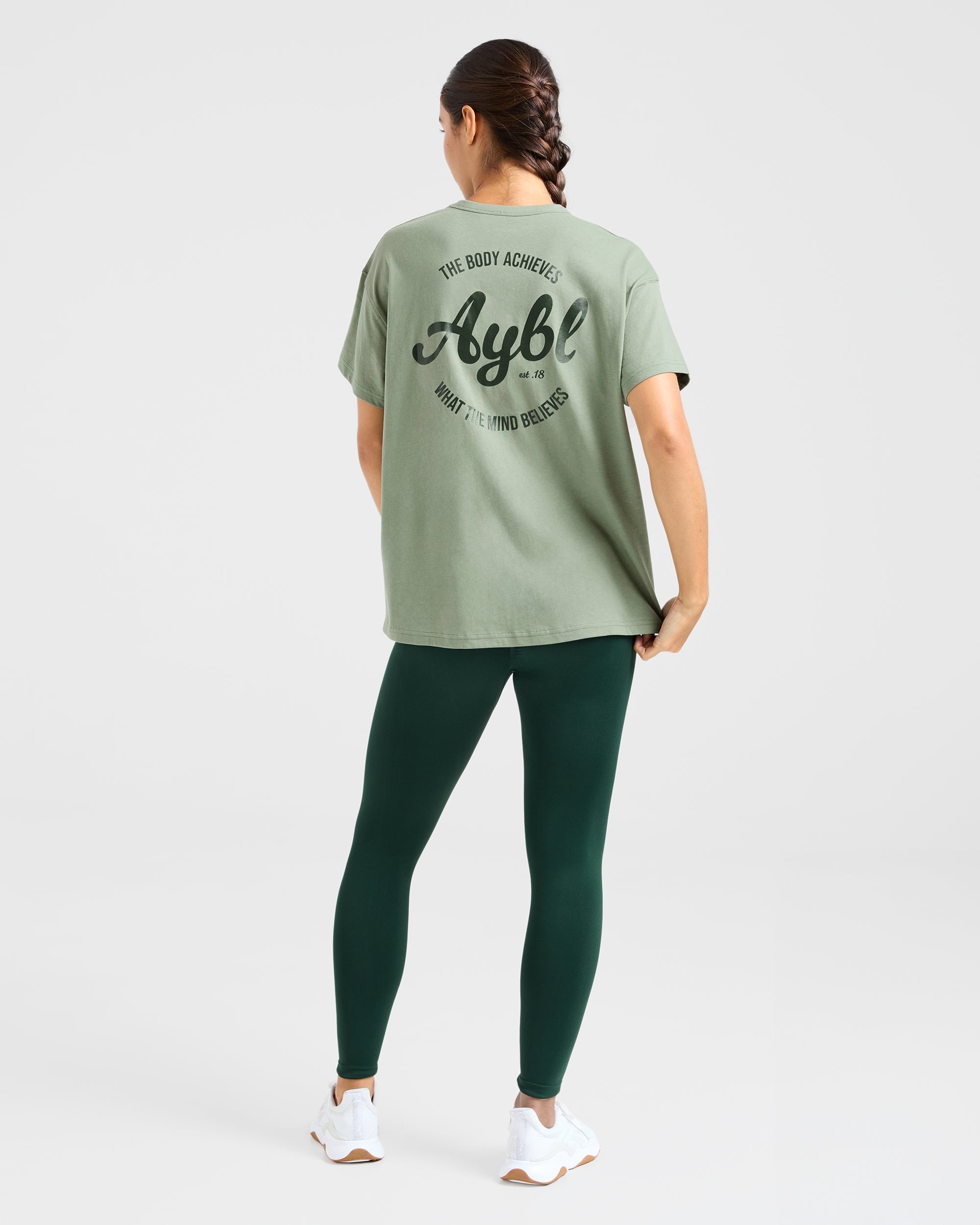 Body Achieve Mind Believe Oversized T Shirt - Vert