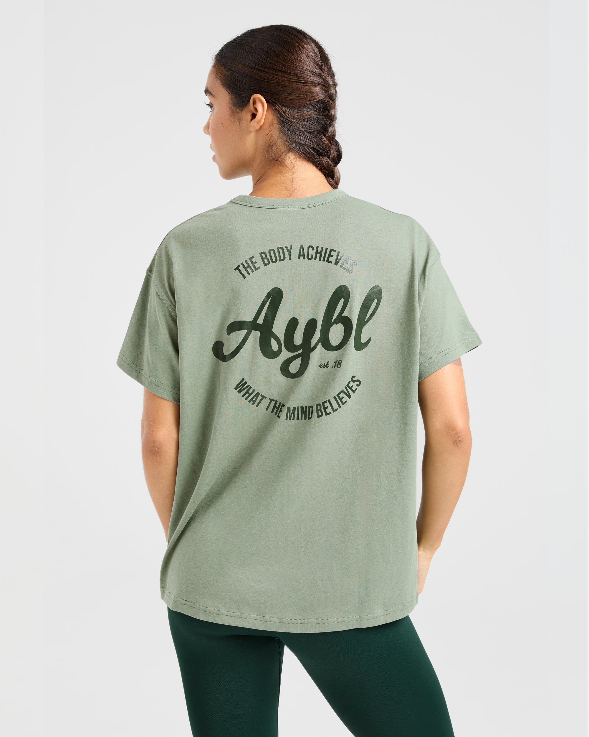 Body Achieve Mind Believe Oversized T Shirt - Vert