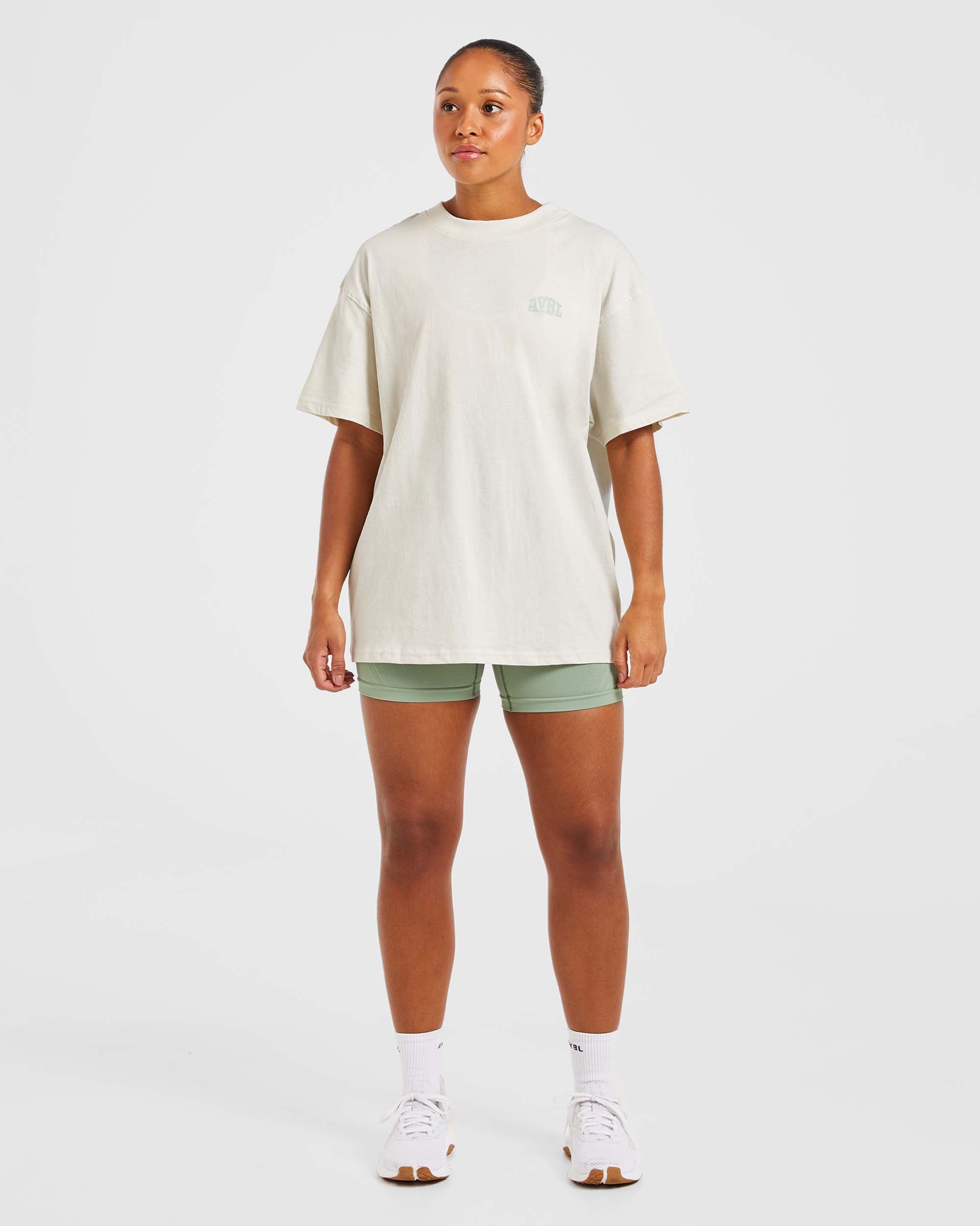 Mind Over Matter Oversized T Shirt - Beige/Vert