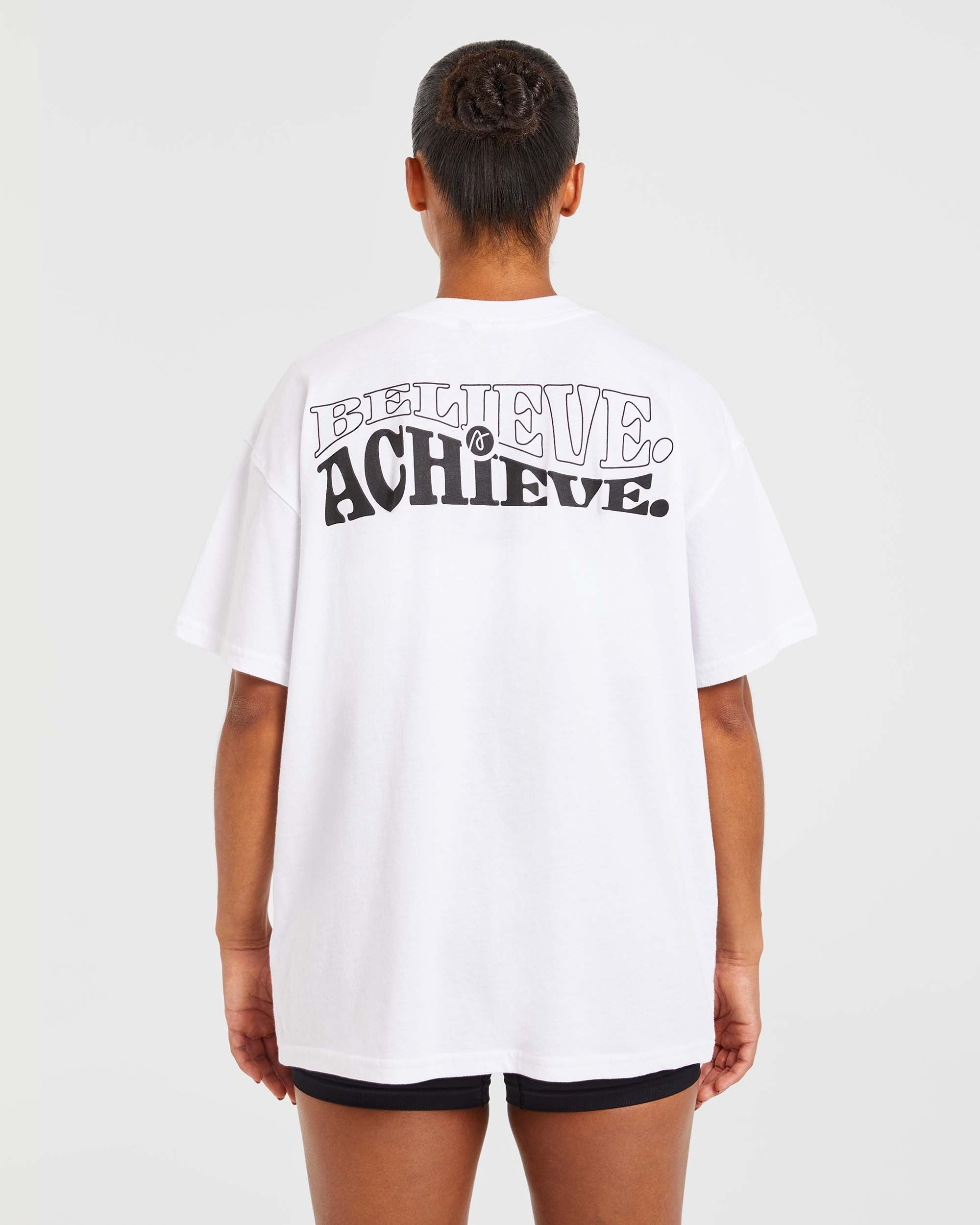 Believe Achieve Oversized T Shirt - Blanc