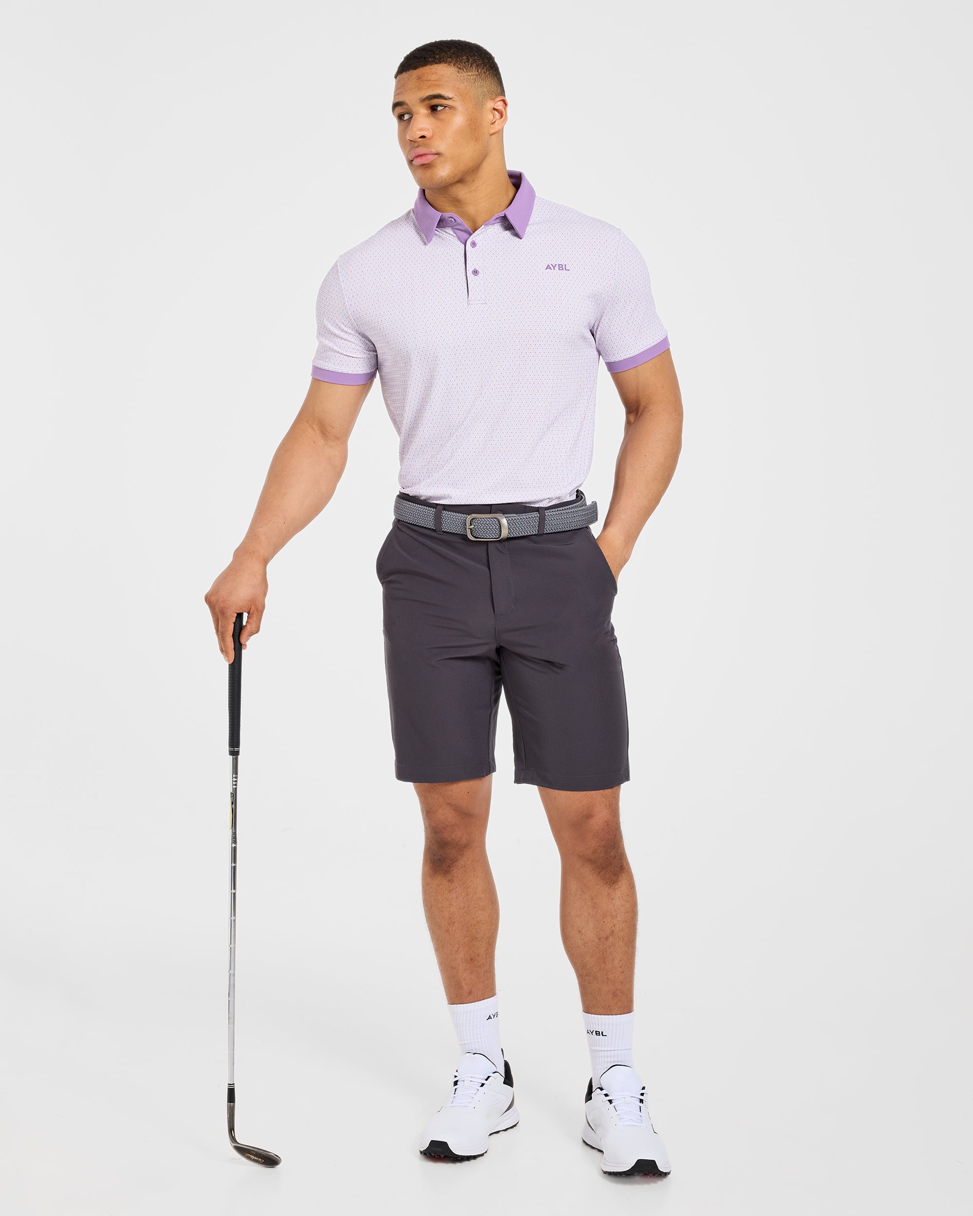 Precision Geometric Polo - Blanc/Lilas