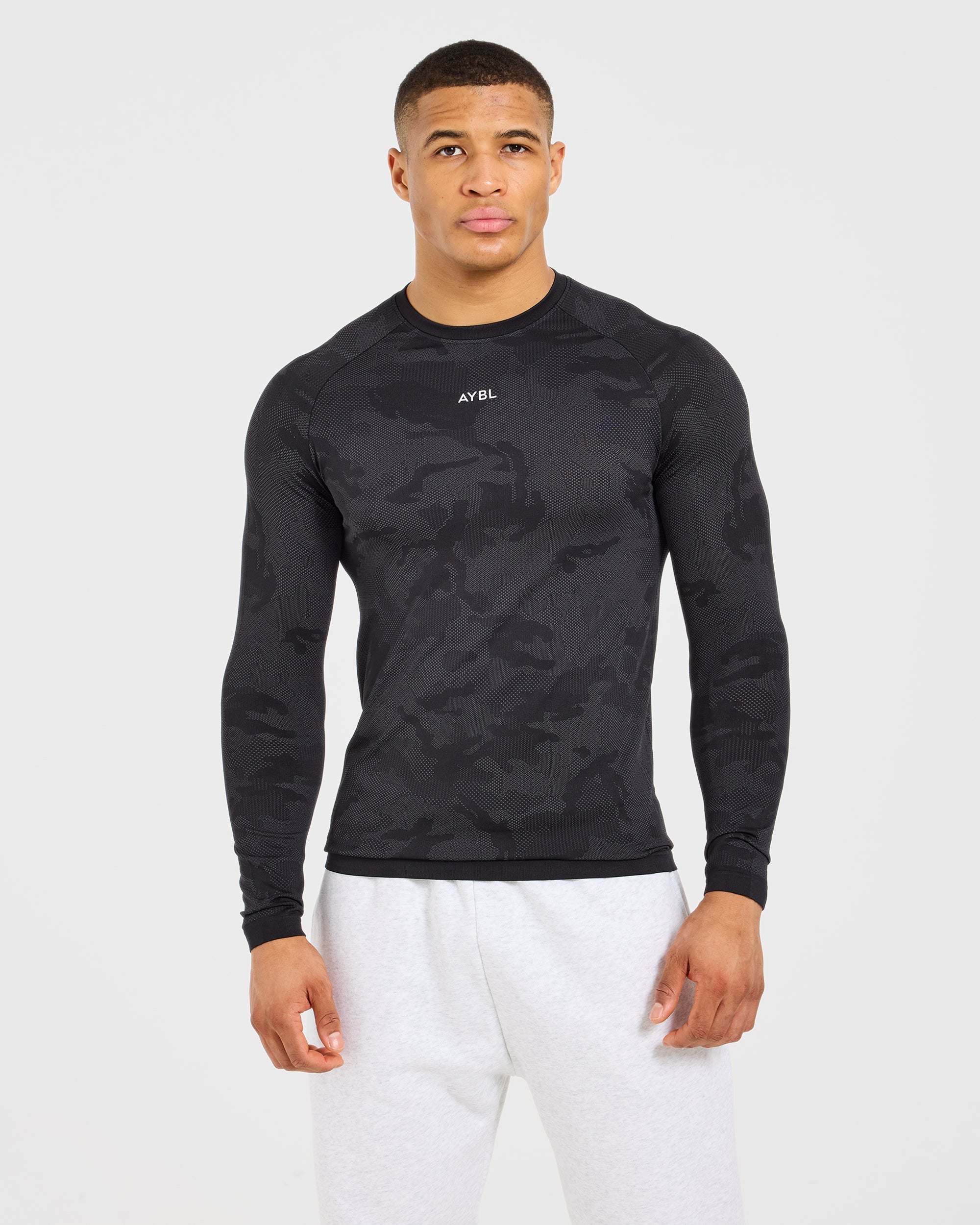 Camo Seamless Long Sleeve T Shirt - Noir