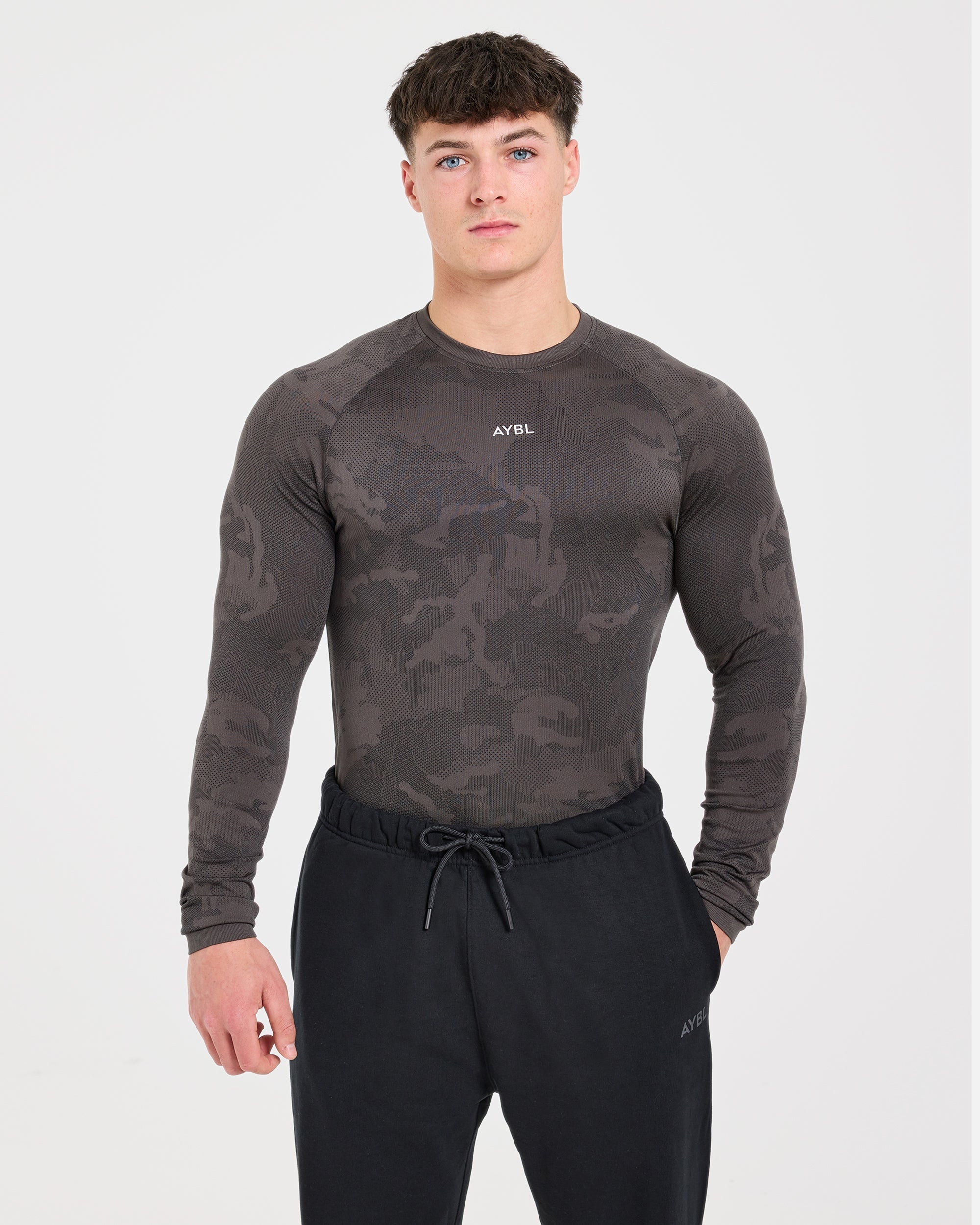 Camo Seamless Long Sleeve T Shirt - Charcoal