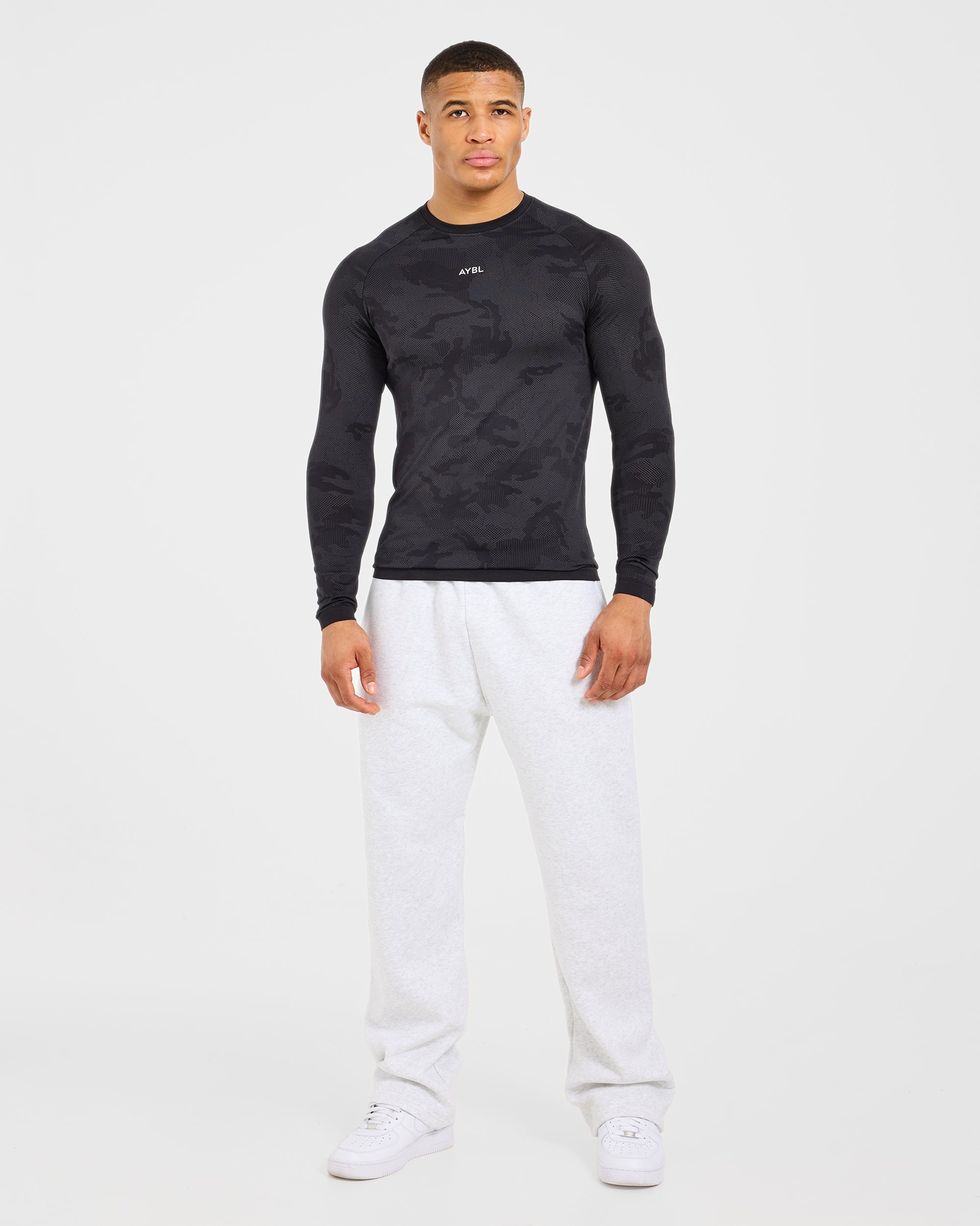 Camo Seamless Long Sleeve T Shirt - Noir