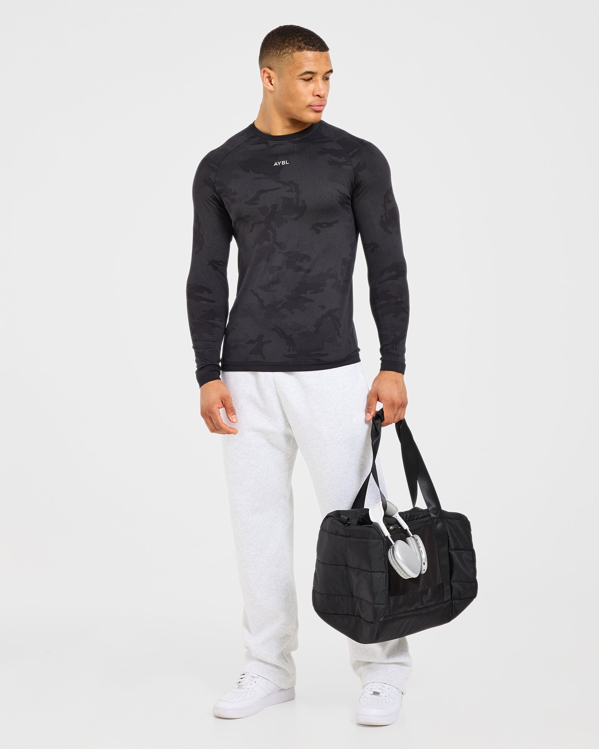 Camo Seamless Long Sleeve T Shirt - Noir