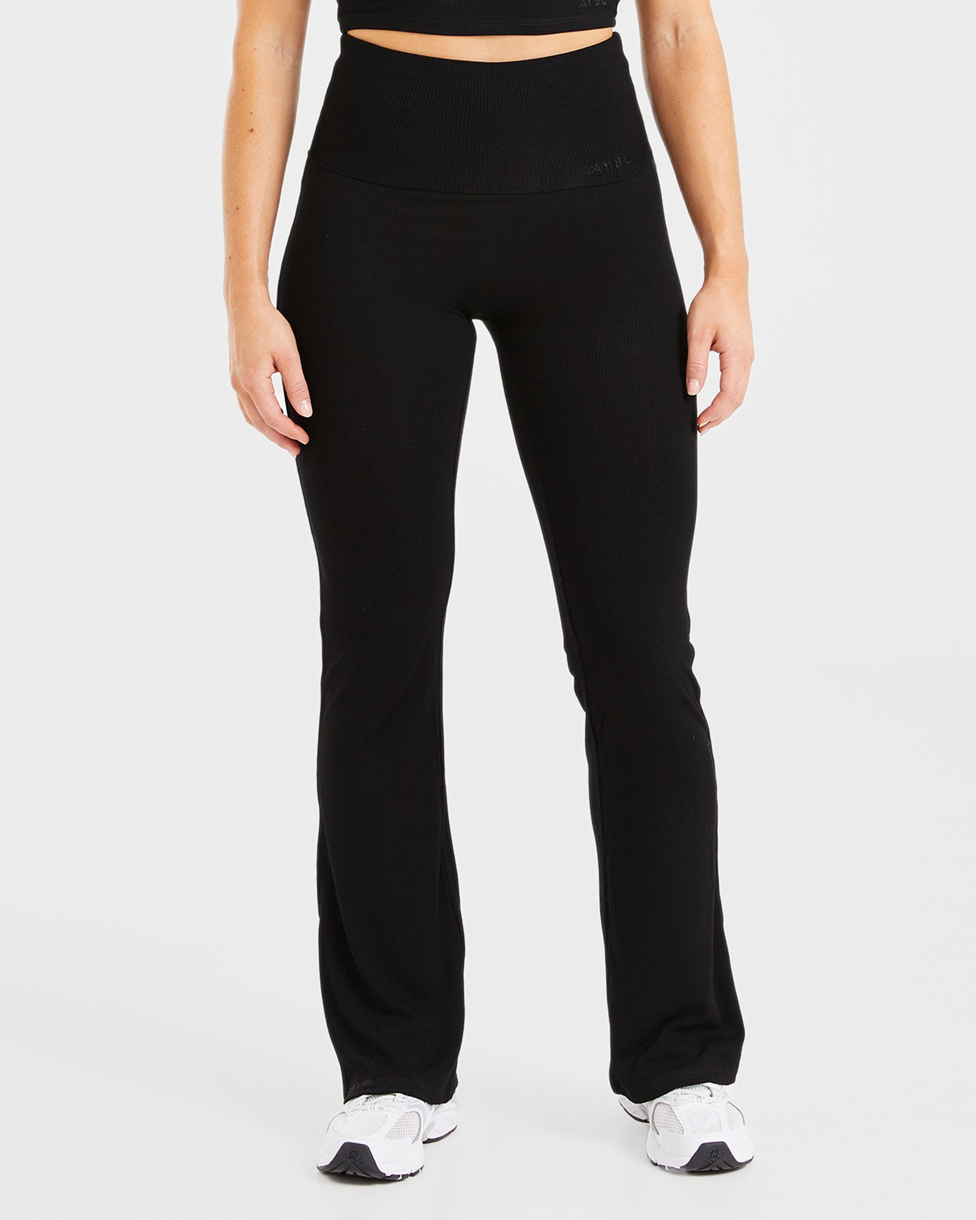 Lounge Ribbed Foldover Flared Leggings - Noir