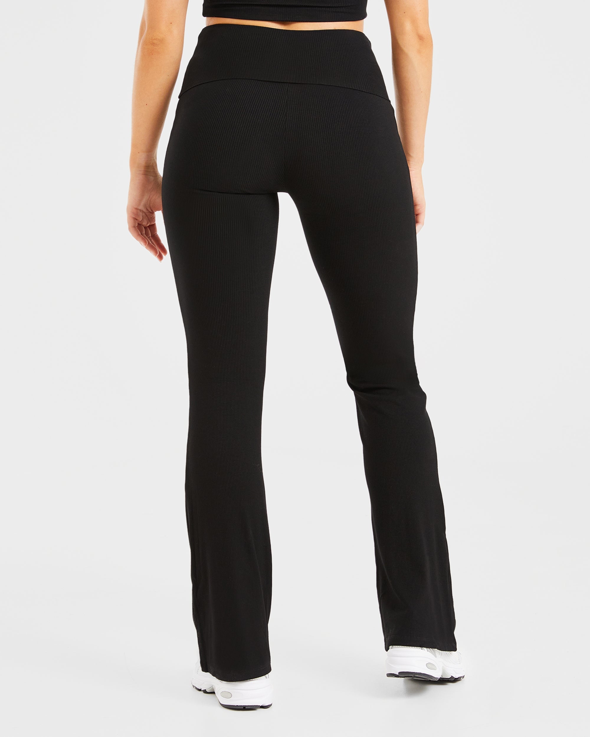 Lounge Ribbed Foldover Flared Leggings - Noir