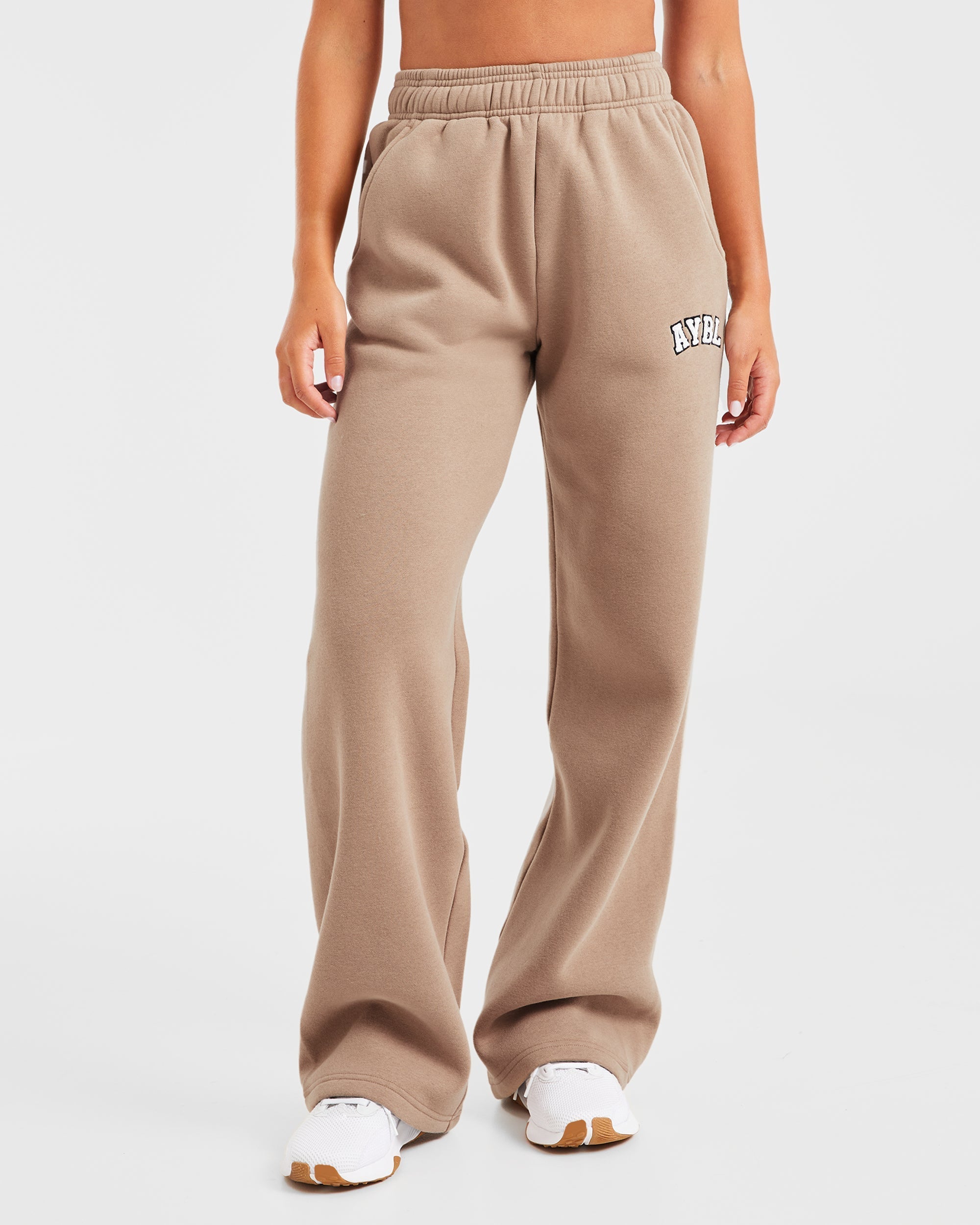 Varsity Oversized Straight Leg Joggers - Latte Brun