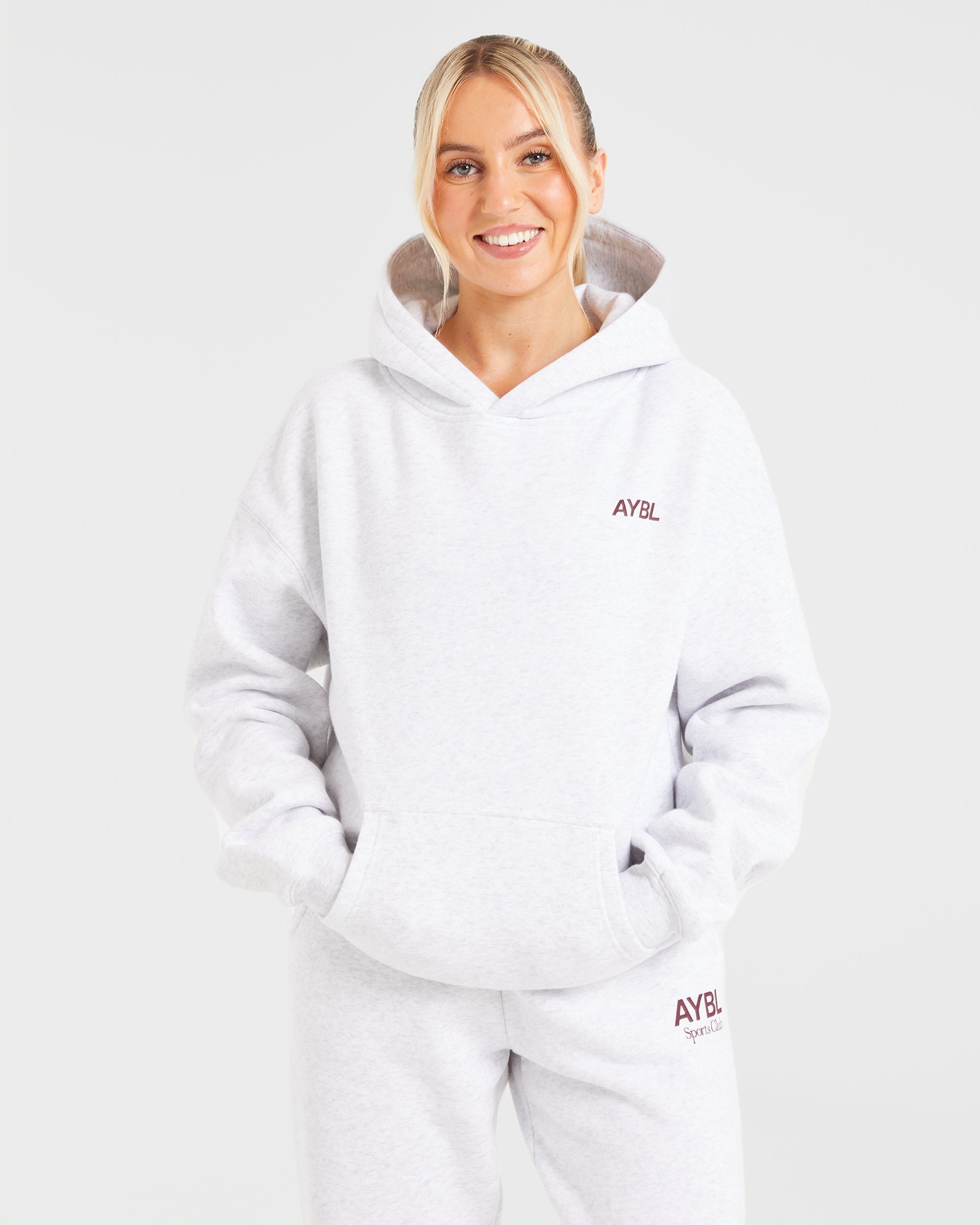 AYBL Sports Club Oversized Hoodie - Gris Marl/Burgundy