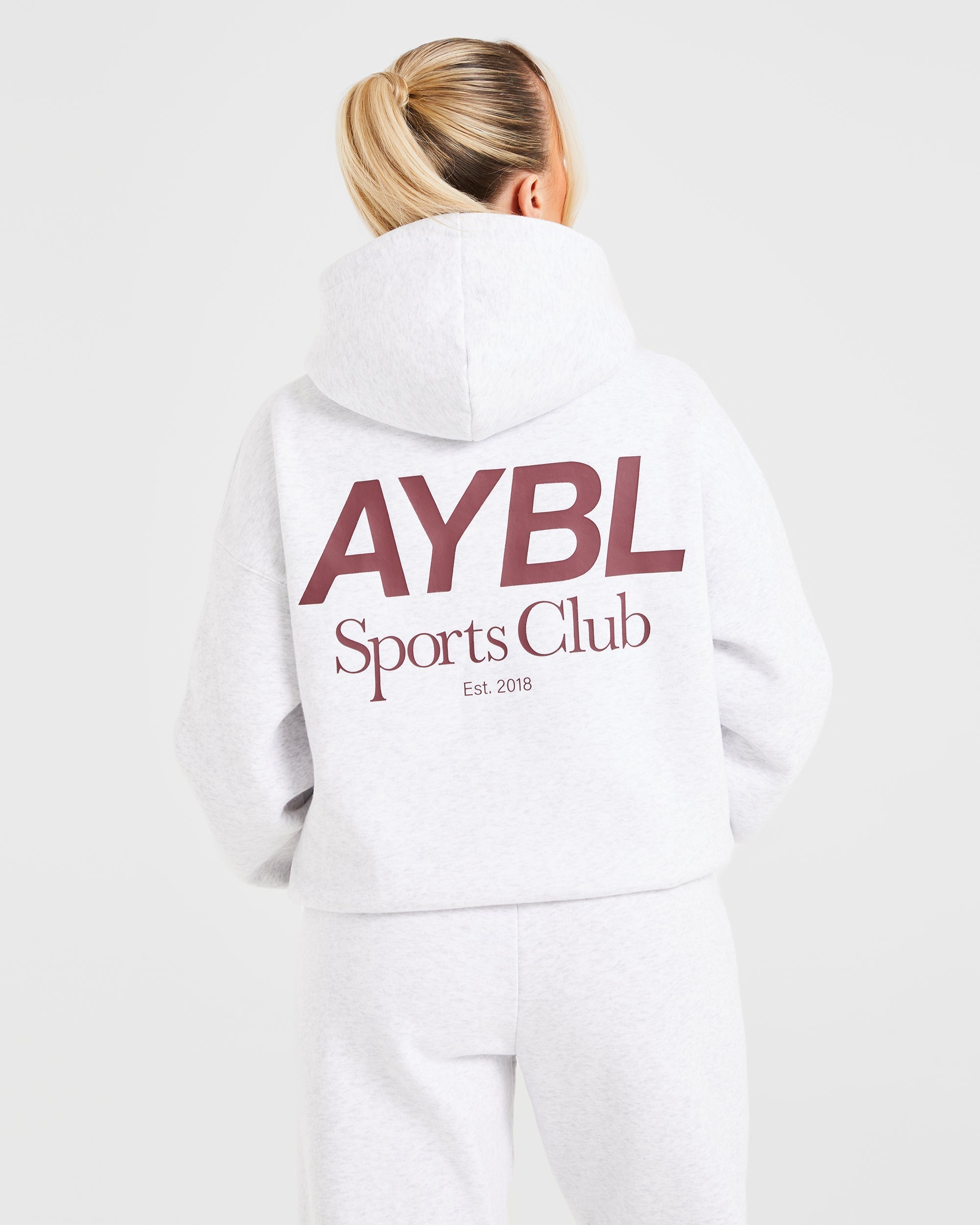 AYBL Sports Club Oversized Hoodie - Gris Marl/Burgundy