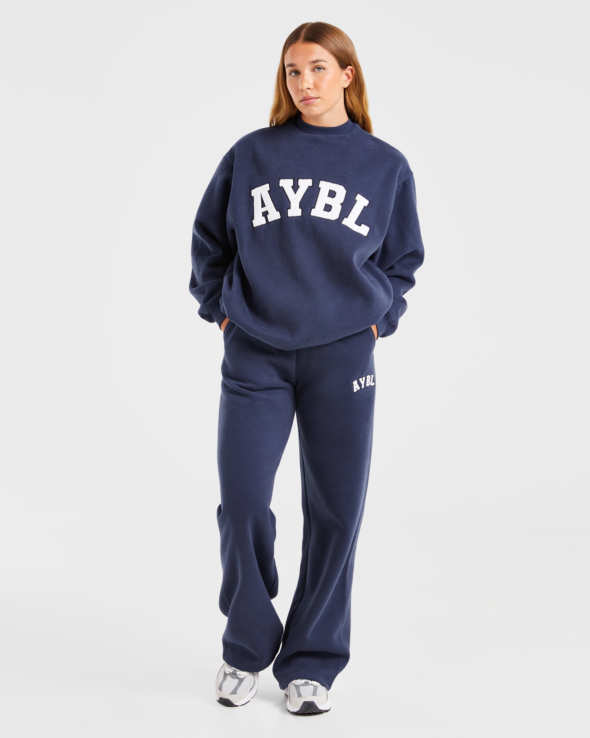 Varsity Oversized Straight Leg Joggers - Navy