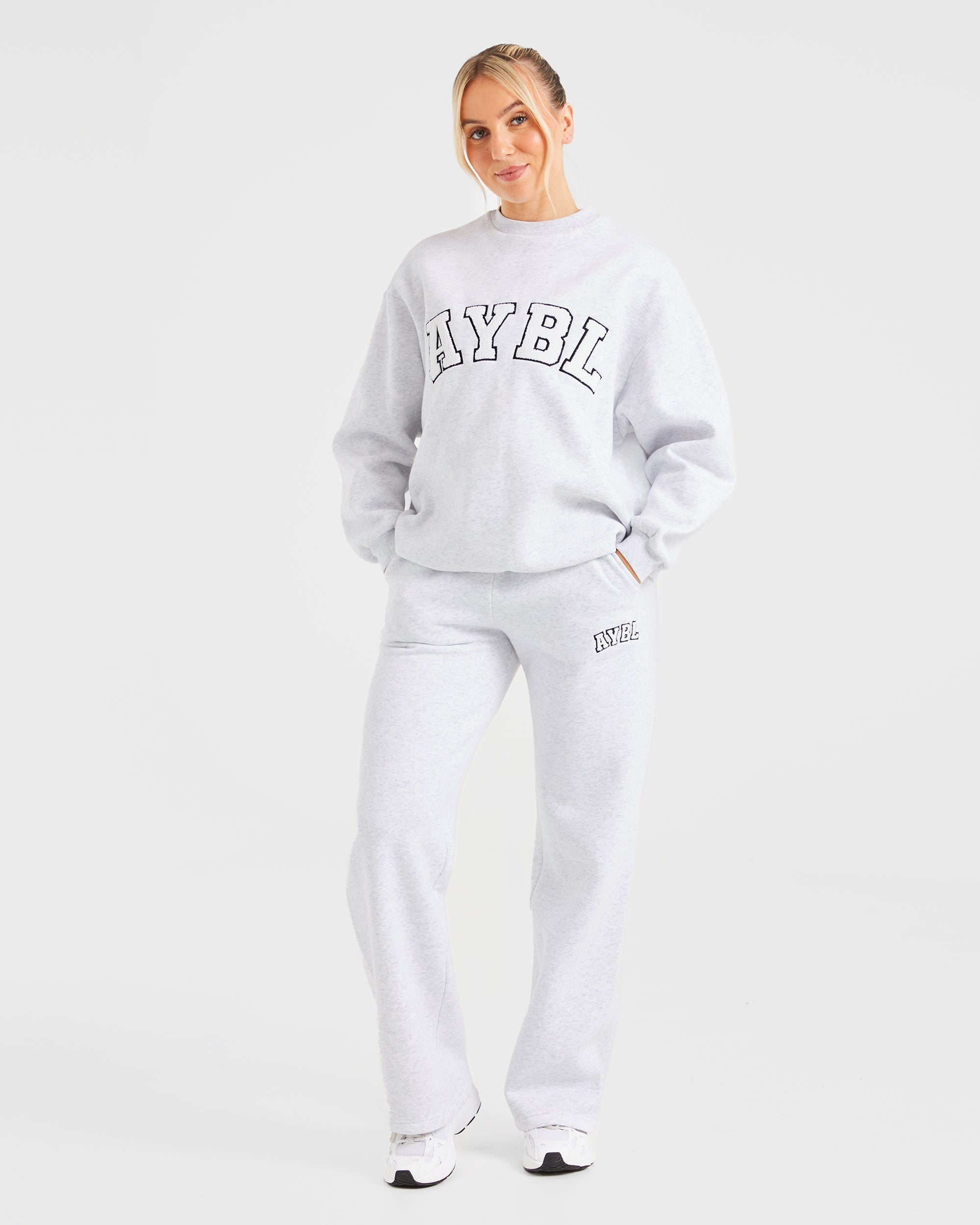 Varsity Oversized Straight Leg Joggers - Heather Gris