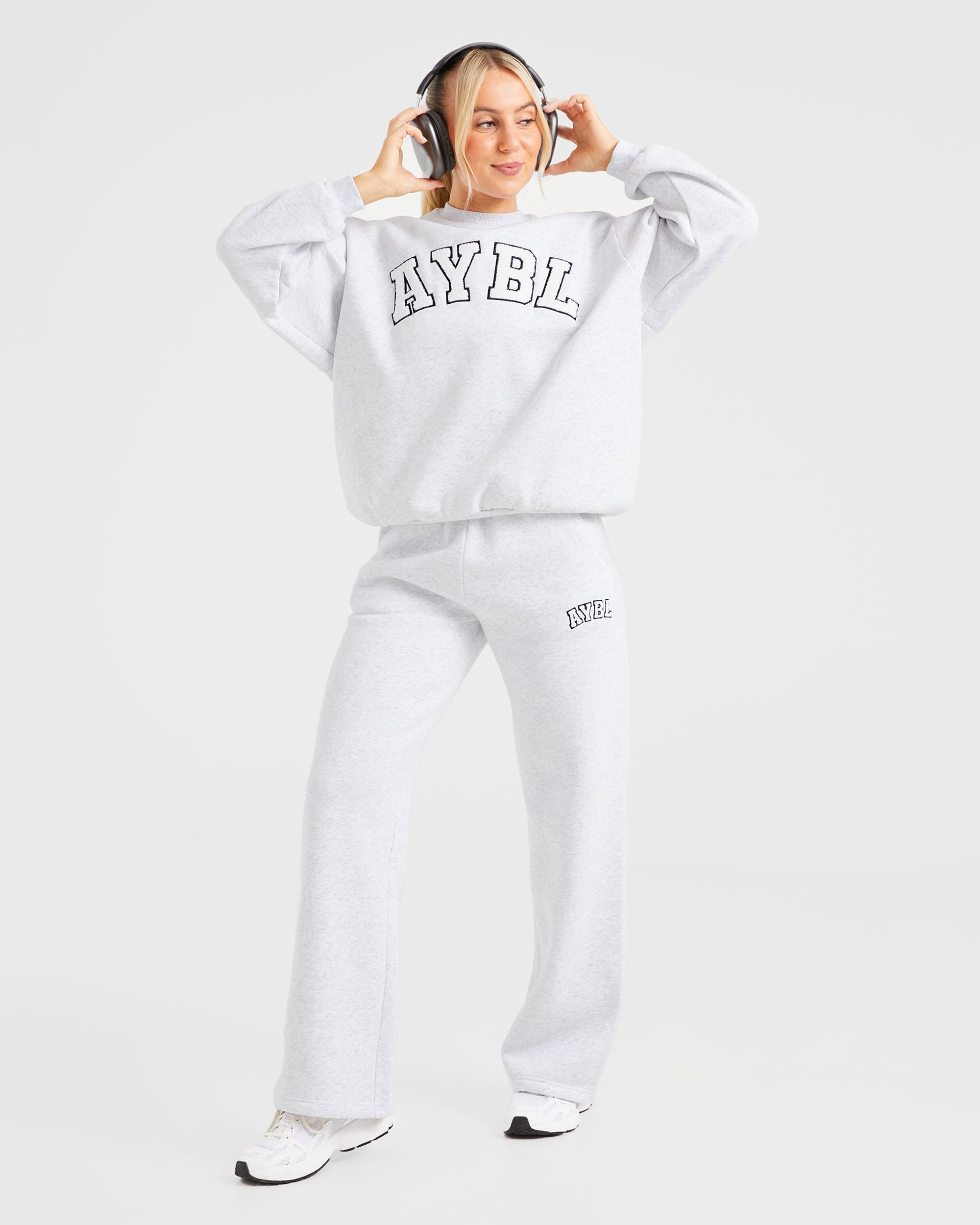 Varsity Oversized Straight Leg Joggers - Heather Gris