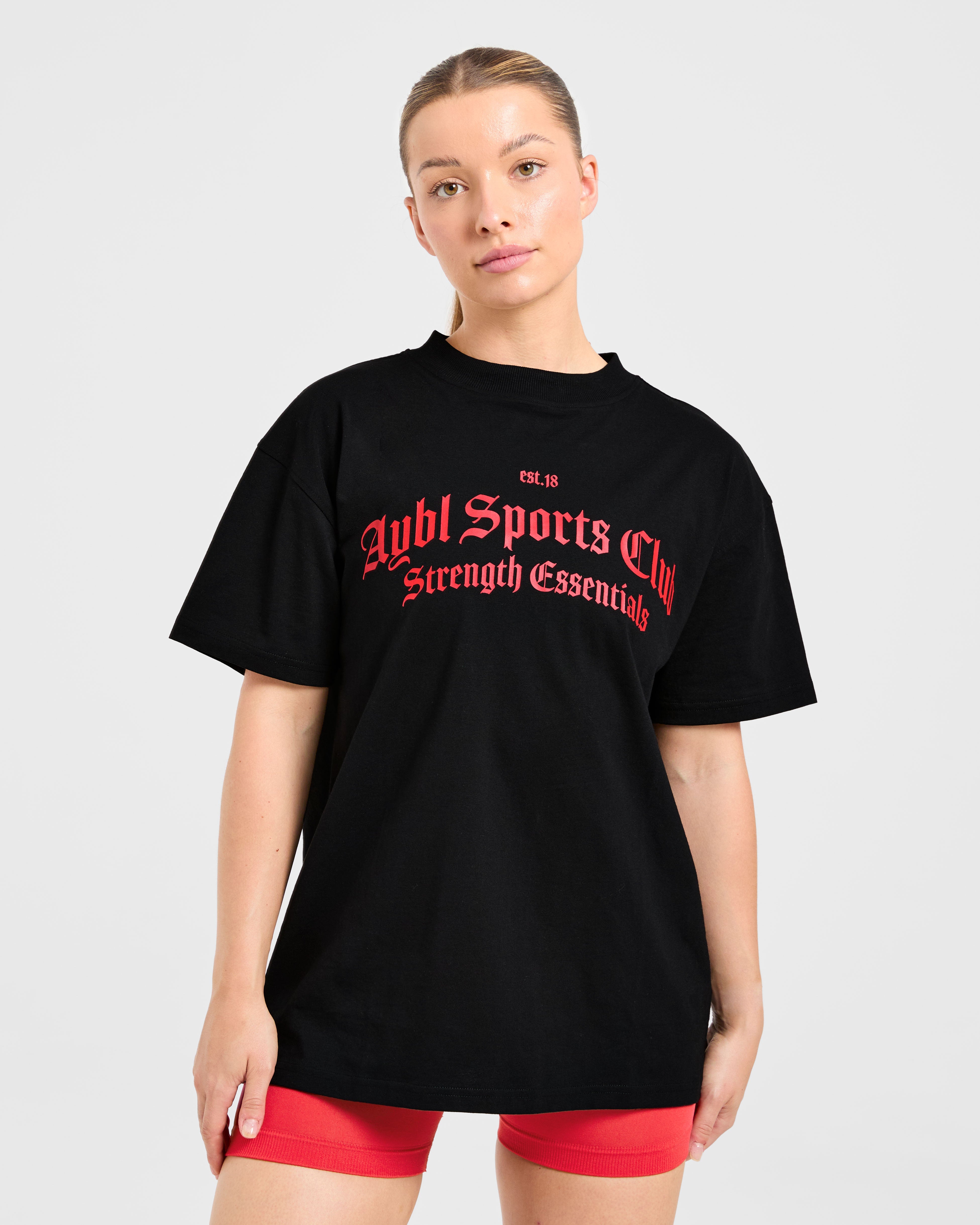 Sports Club Gothic Oversized T Shirt - Noir/Rouge