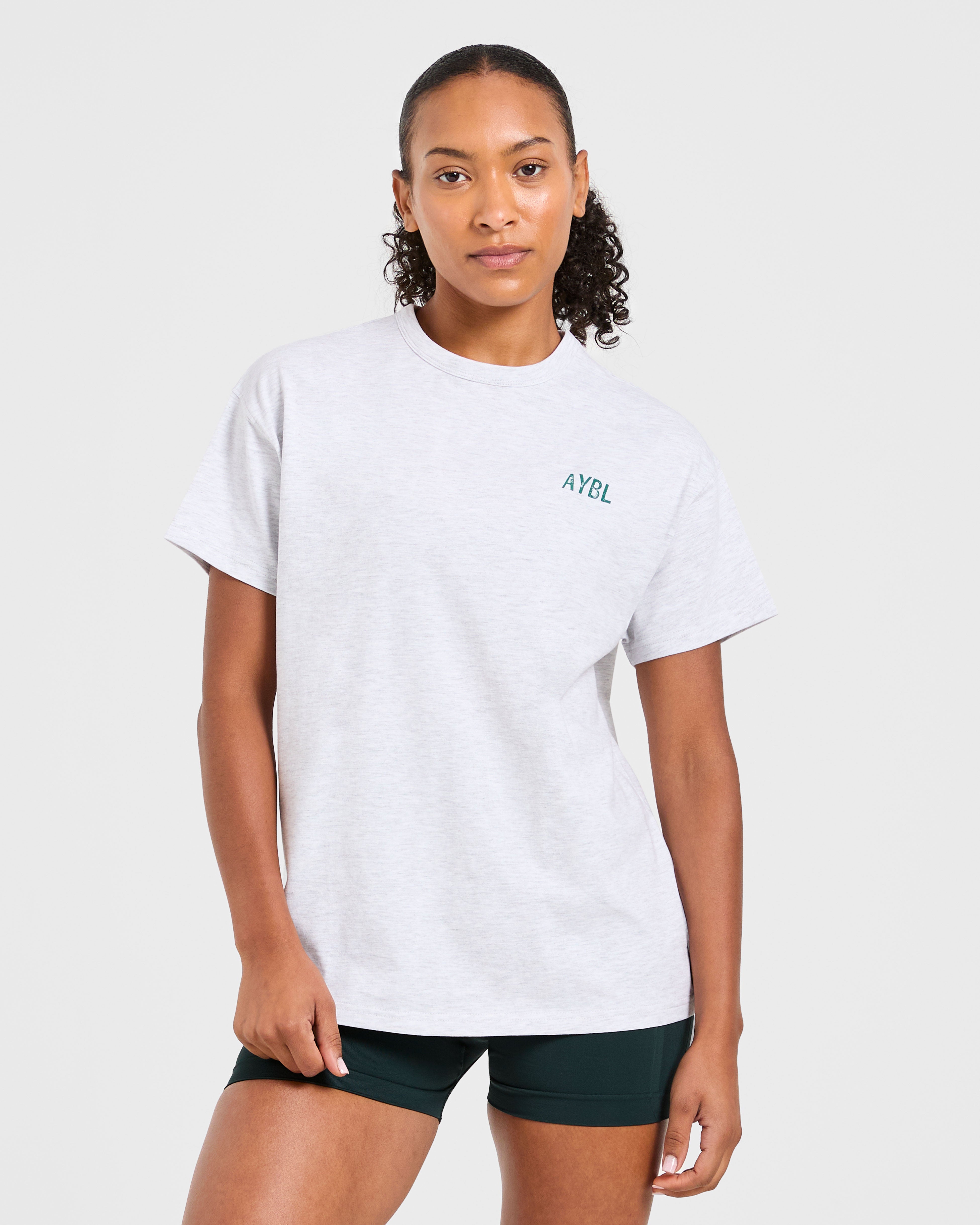 Strong Women Graphic Oversized T Shirt - Gris Marl/Vert