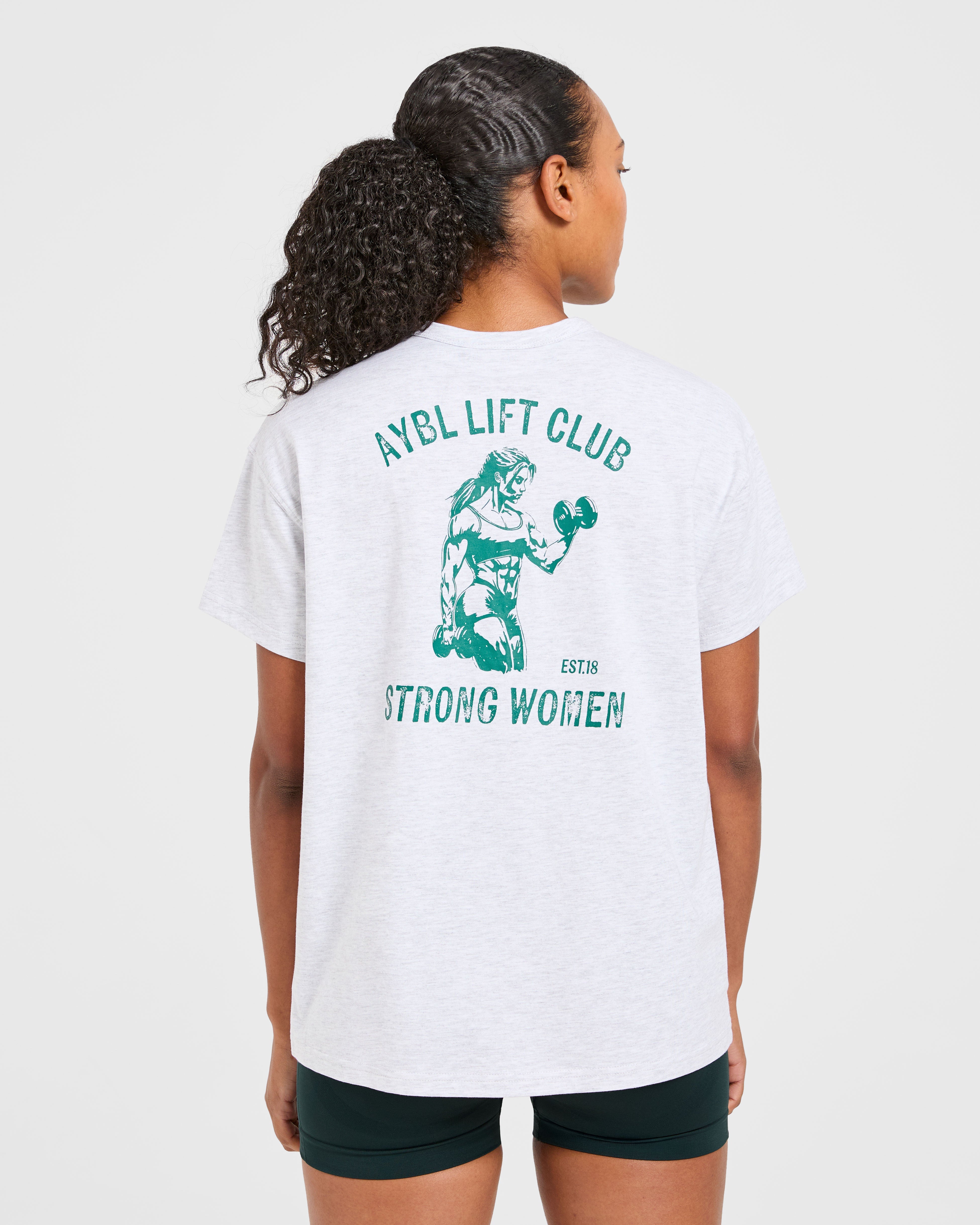 Strong Women Graphic Oversized T Shirt - Gris Marl/Vert