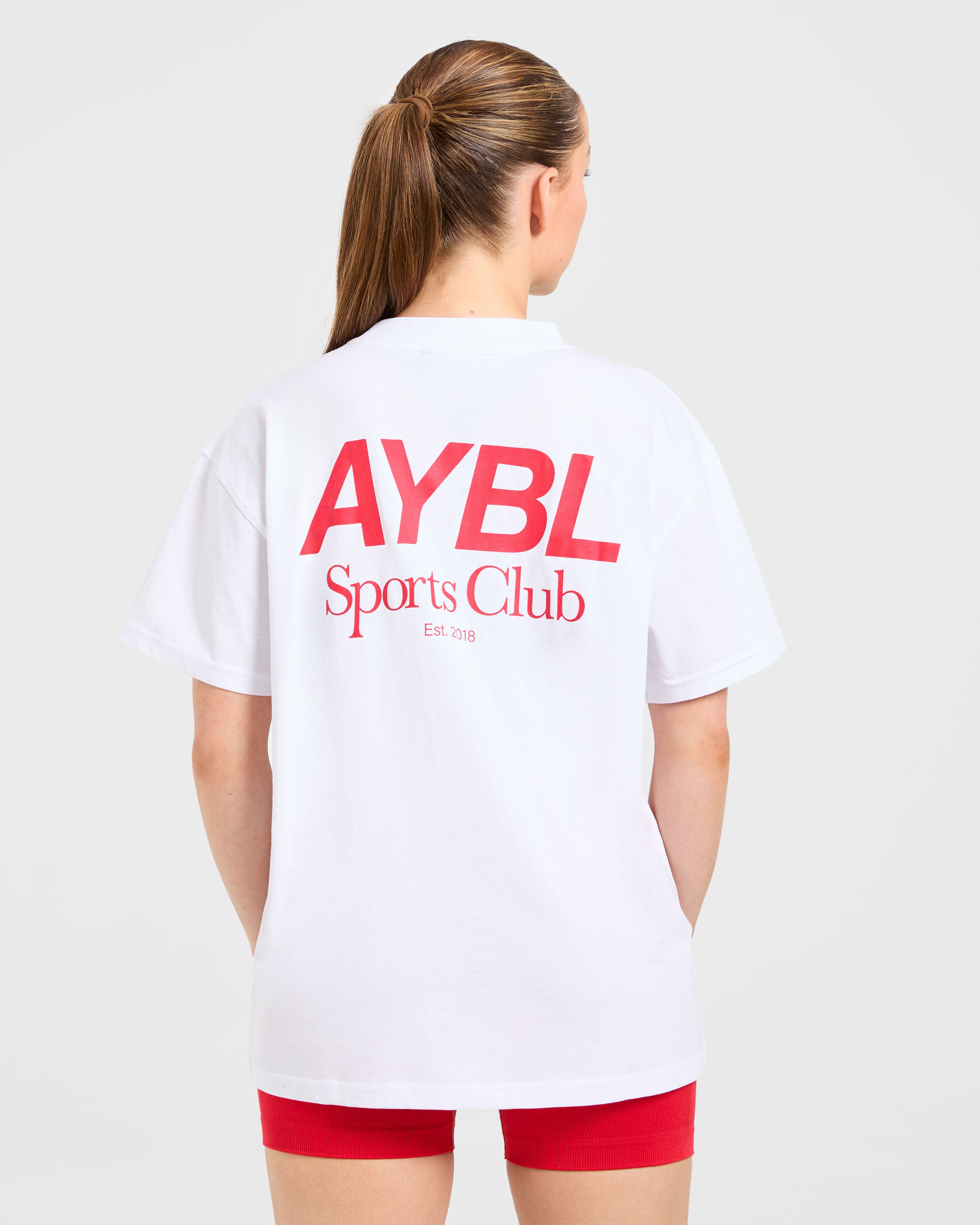 AYBL Sports Club Oversized T Shirt - Blanc/True Red