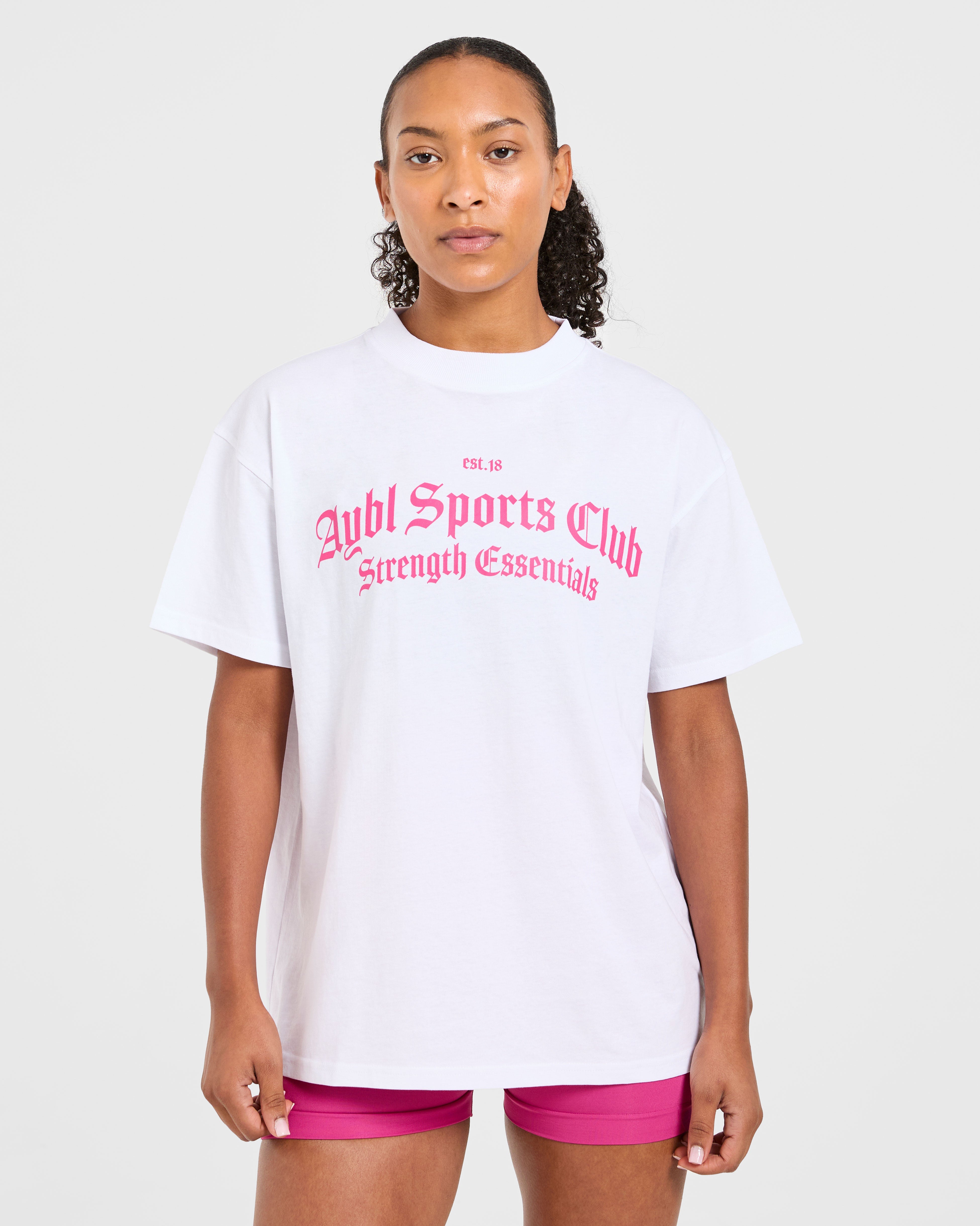 Sports Club Gothic Oversized T Shirt - Blanc/Rose