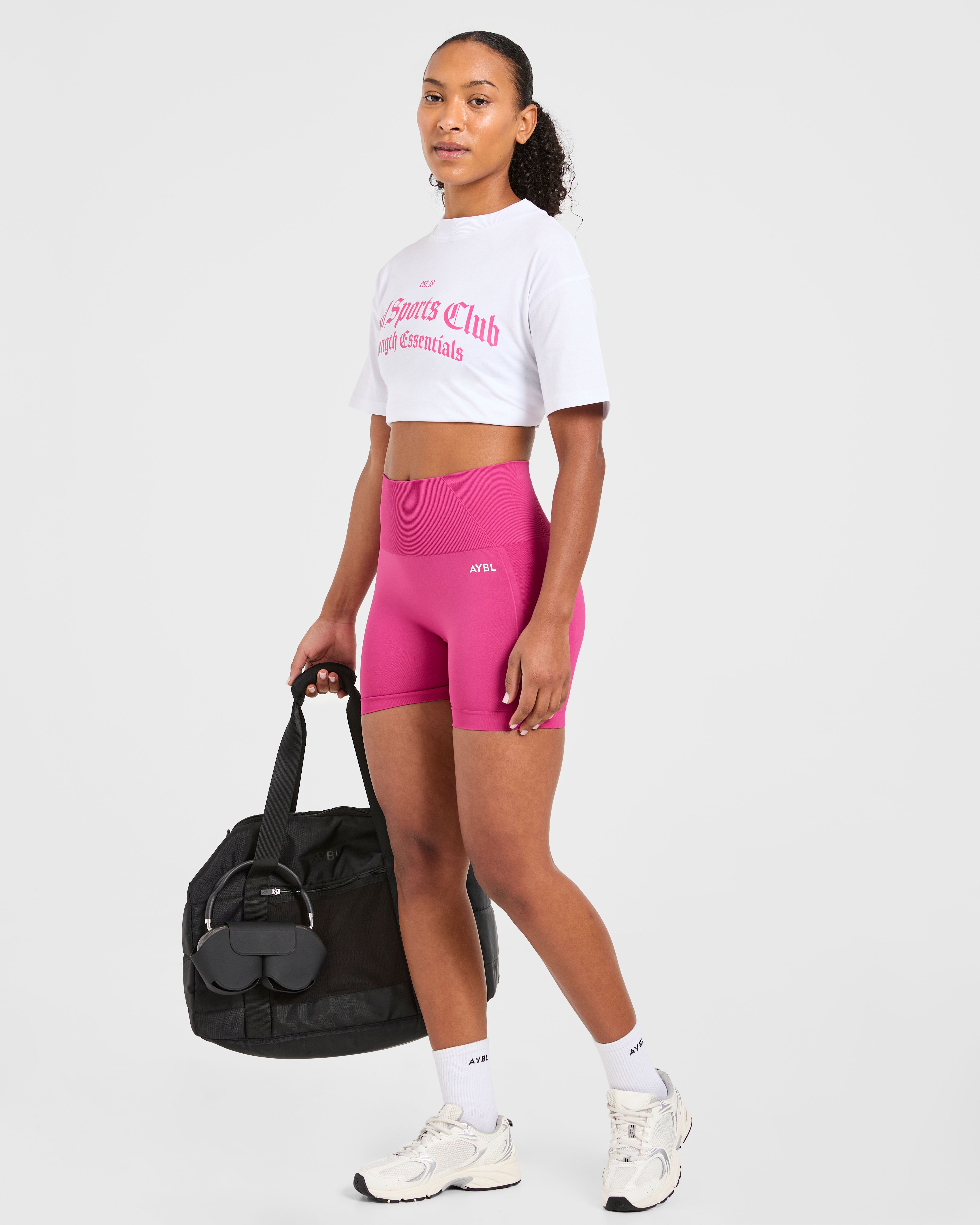 Sports Club Gothic Oversized T Shirt - Blanc/Rose