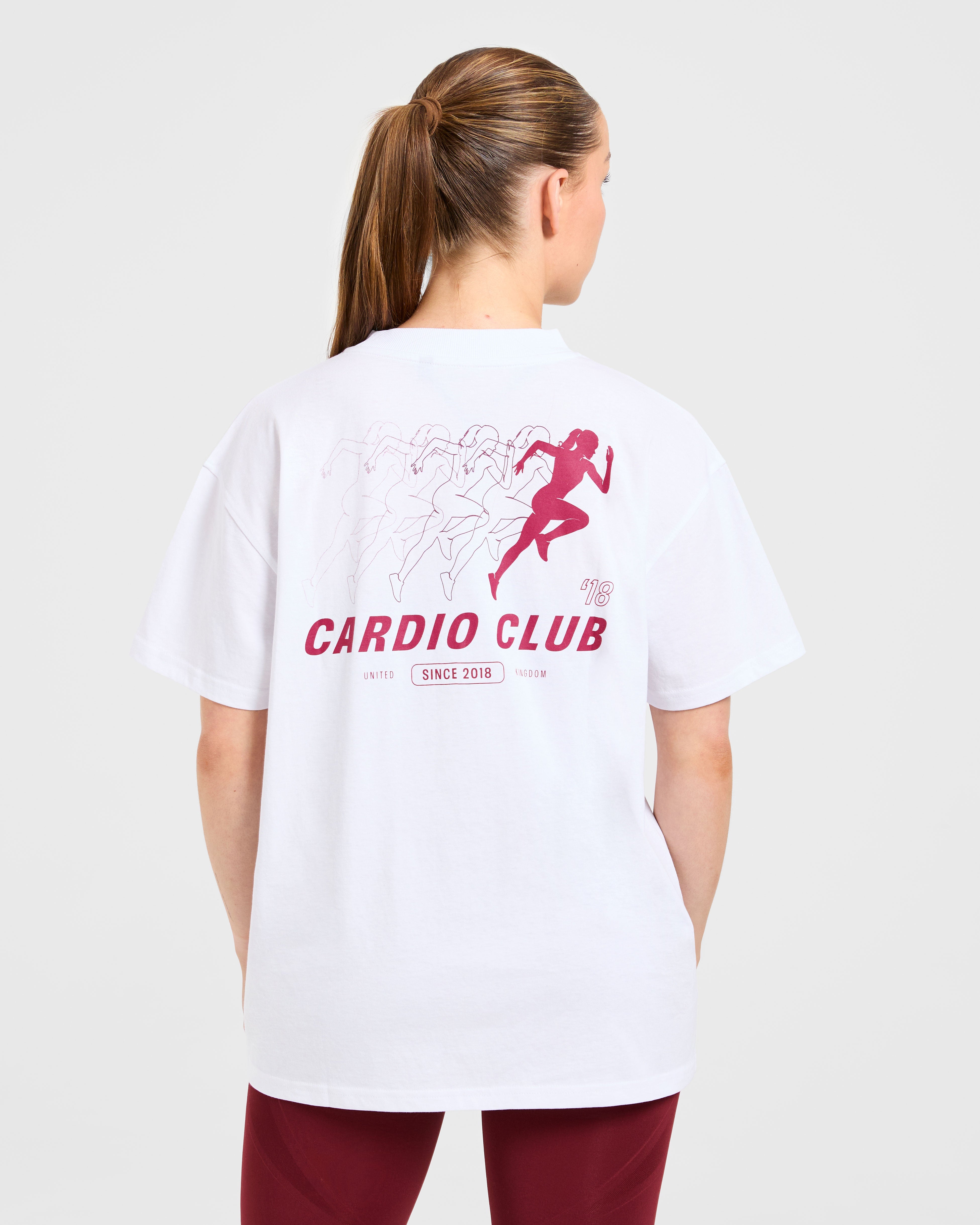 Cardio Club Oversized T Shirt - Blanc/Burgundy