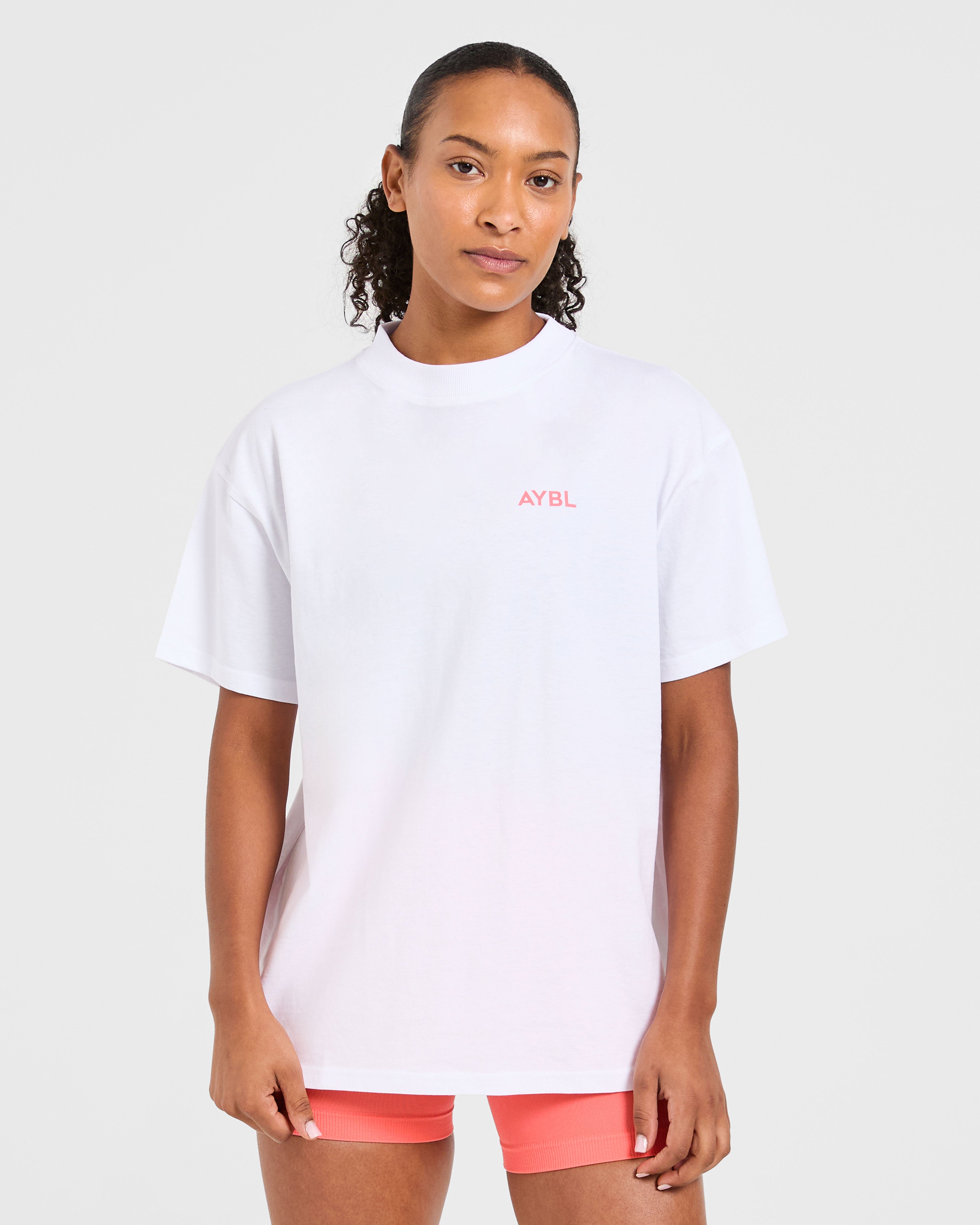 Lift Graphic Oversized T Shirt - Blanc/Coral Peach