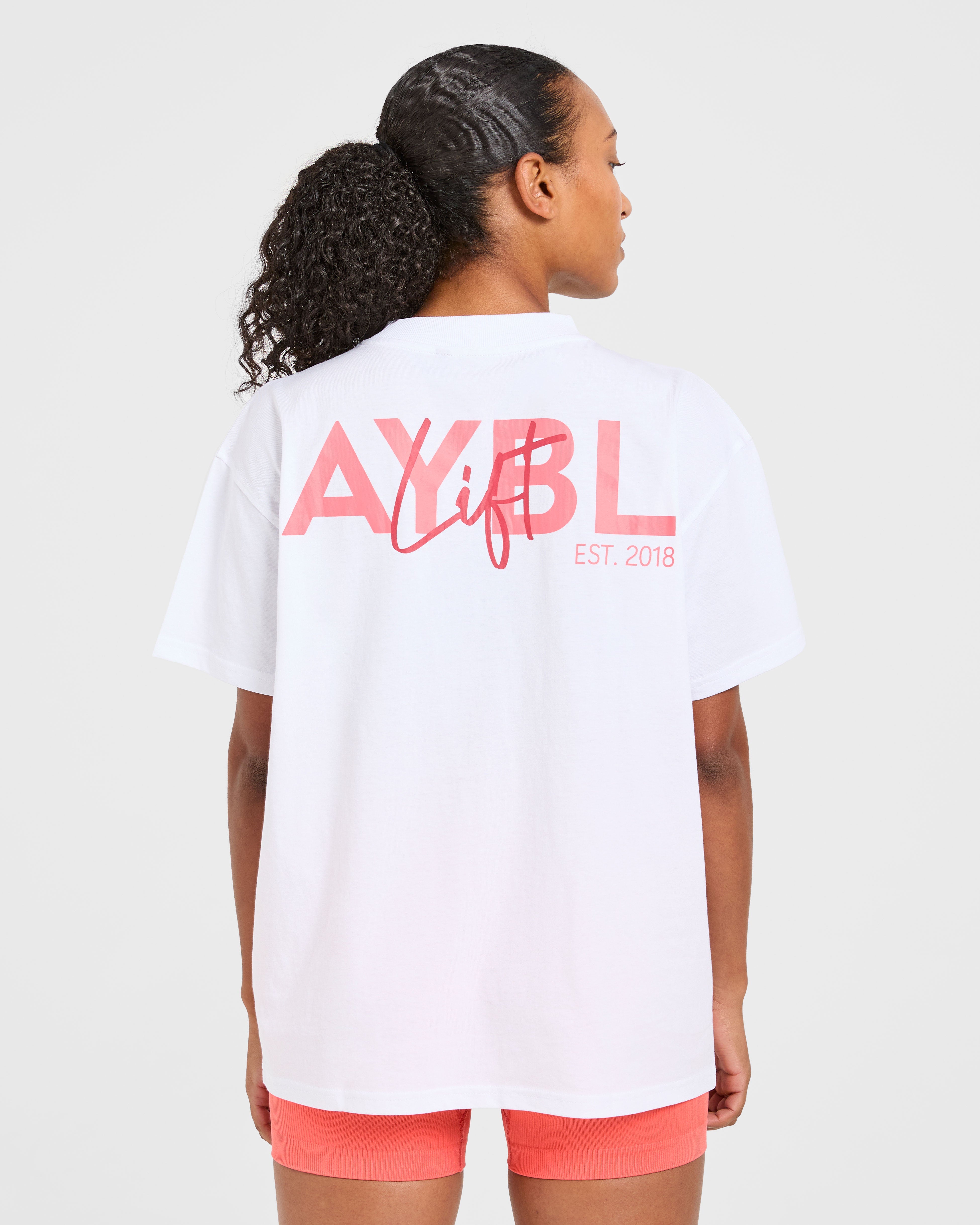 Lift Graphic Oversized T Shirt - Blanc/Coral Peach