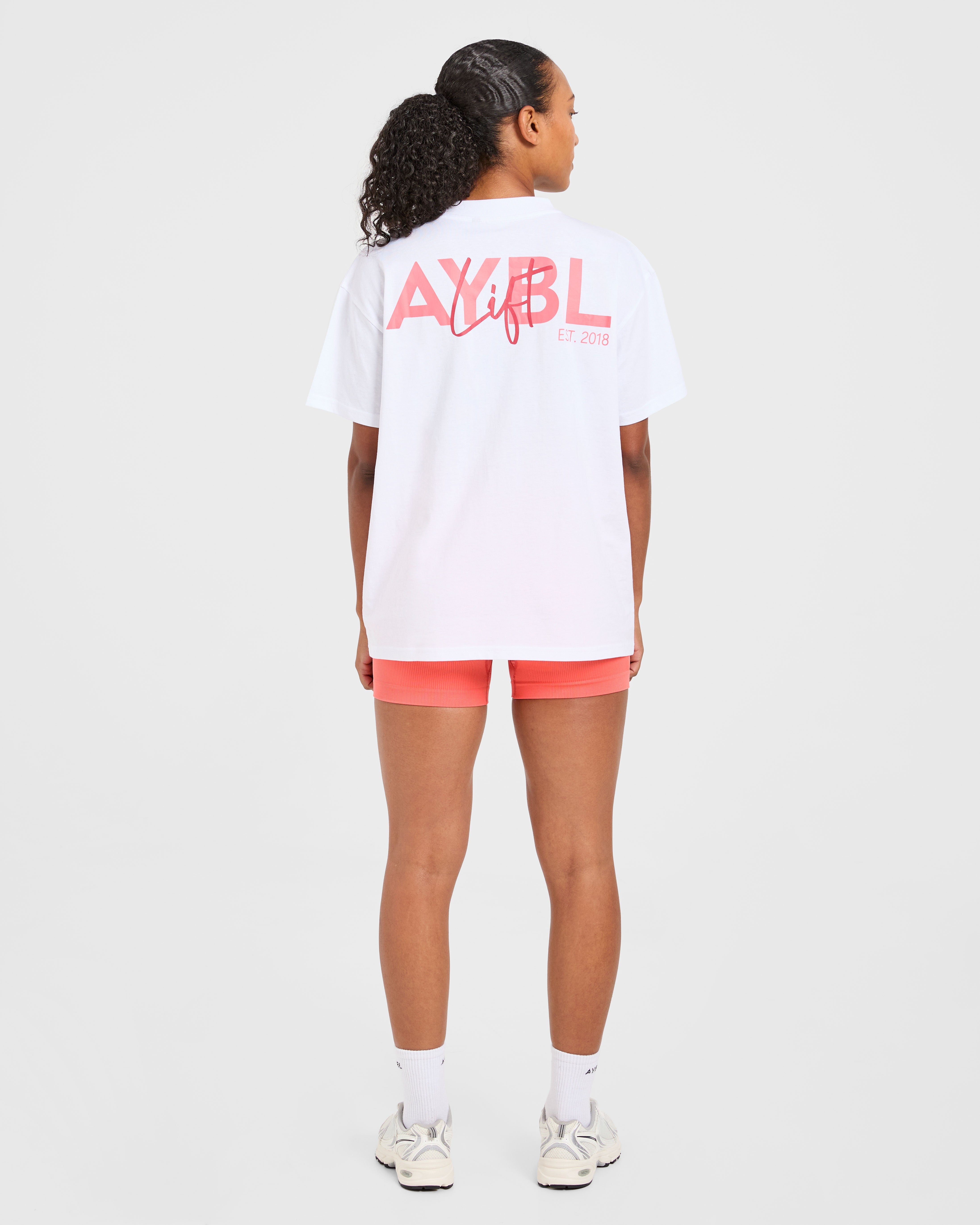 Lift Graphic Oversized T Shirt - Blanc/Coral Peach