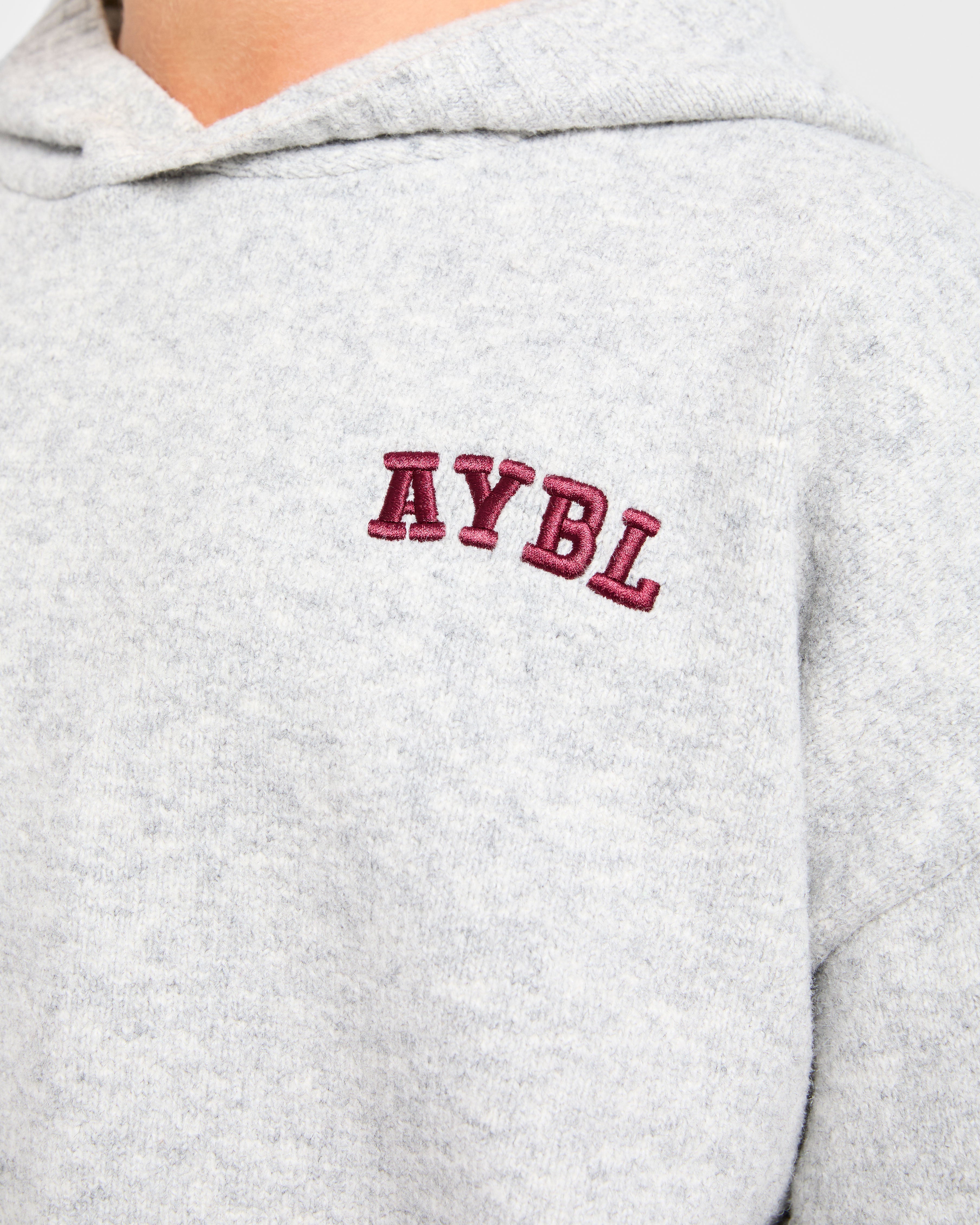 Varsity Minimal Logo Oversized Knitted Hoodie - Gris Marl/Burgundy