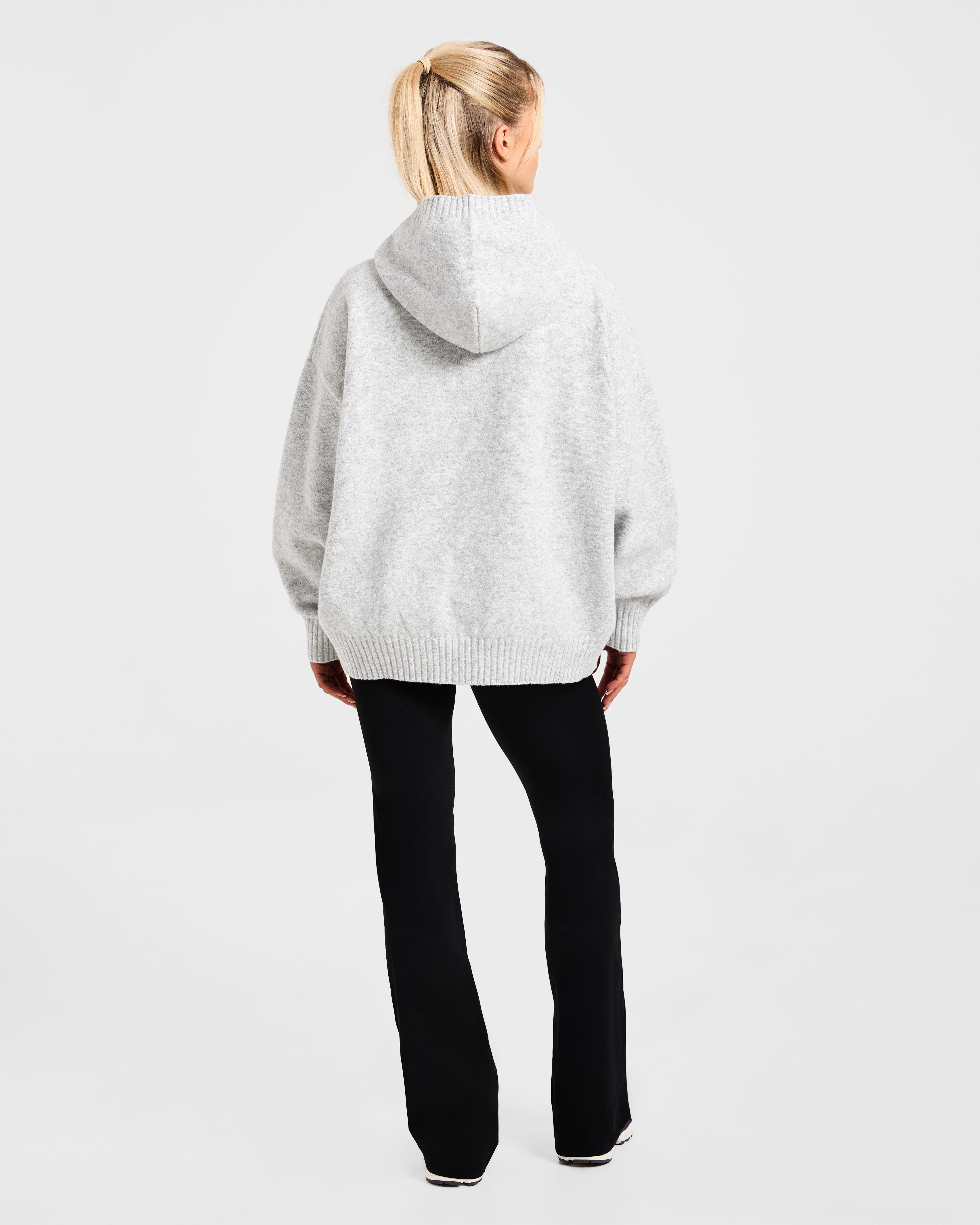 Varsity Minimal Logo Oversized Knitted Hoodie - Gris Marl/Burgundy