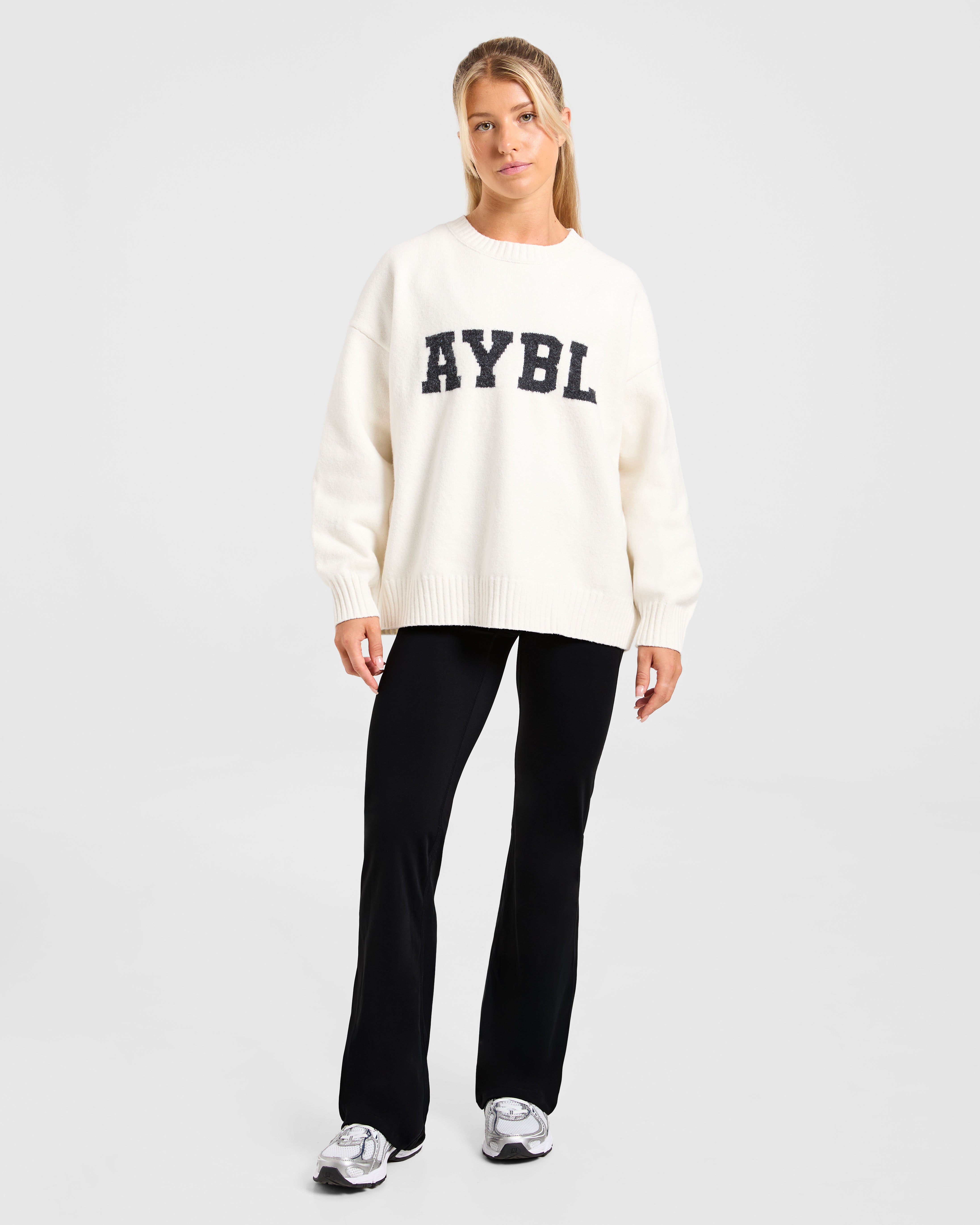 Varsity Oversized Knitted Sweater - Off Blanc