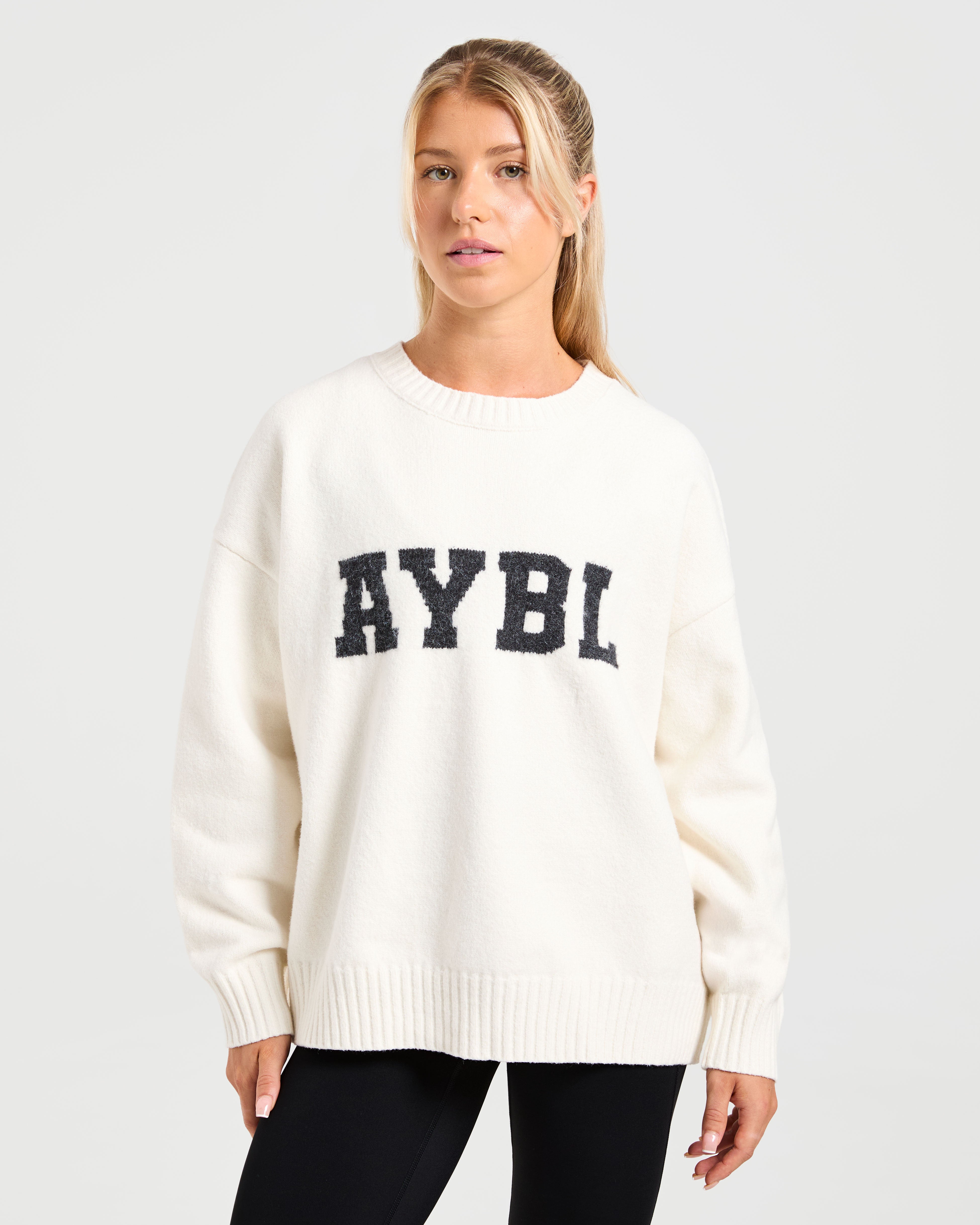 Varsity Oversized Knitted Sweater - Off Blanc