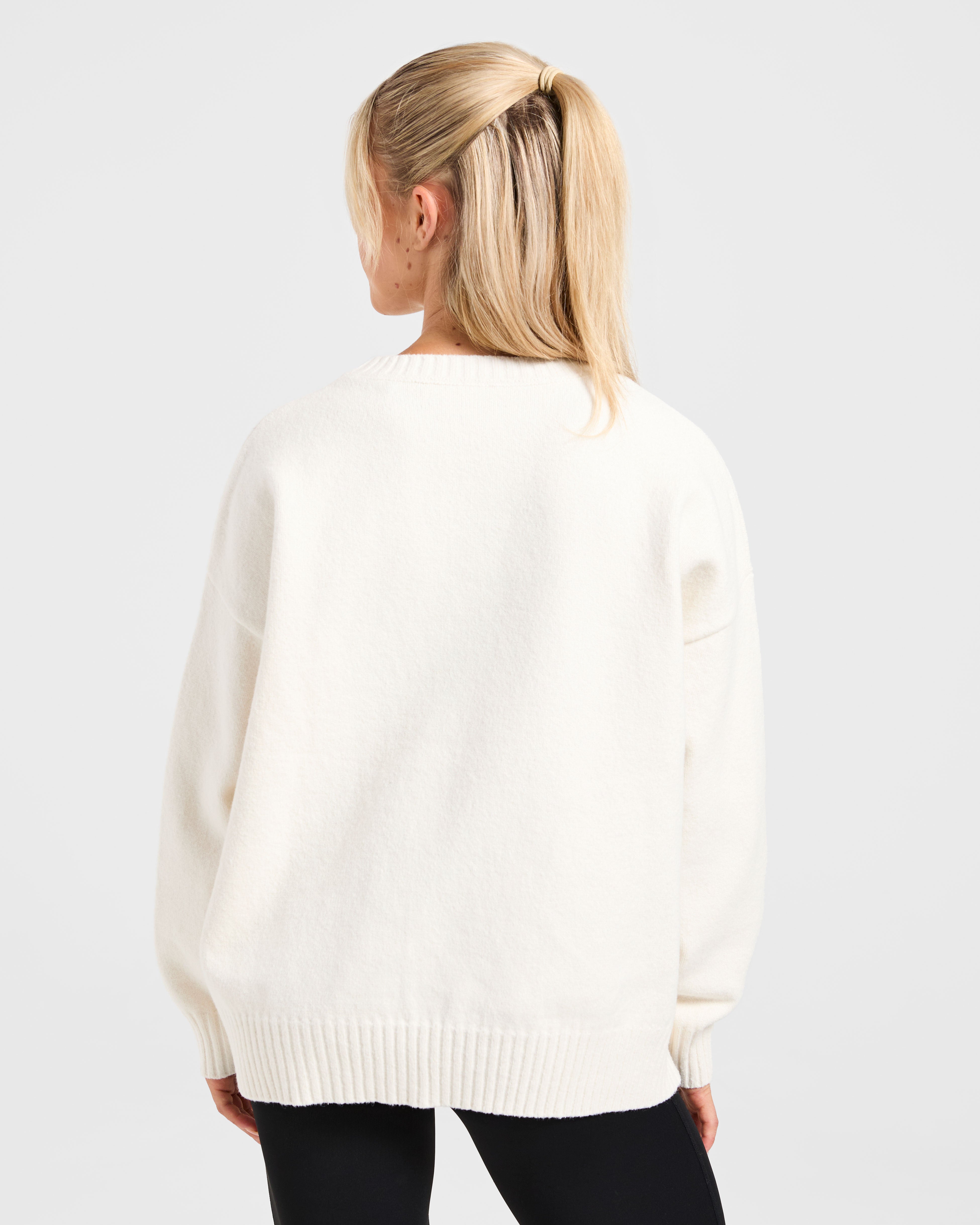 Varsity Oversized Knitted Sweater - Off Blanc