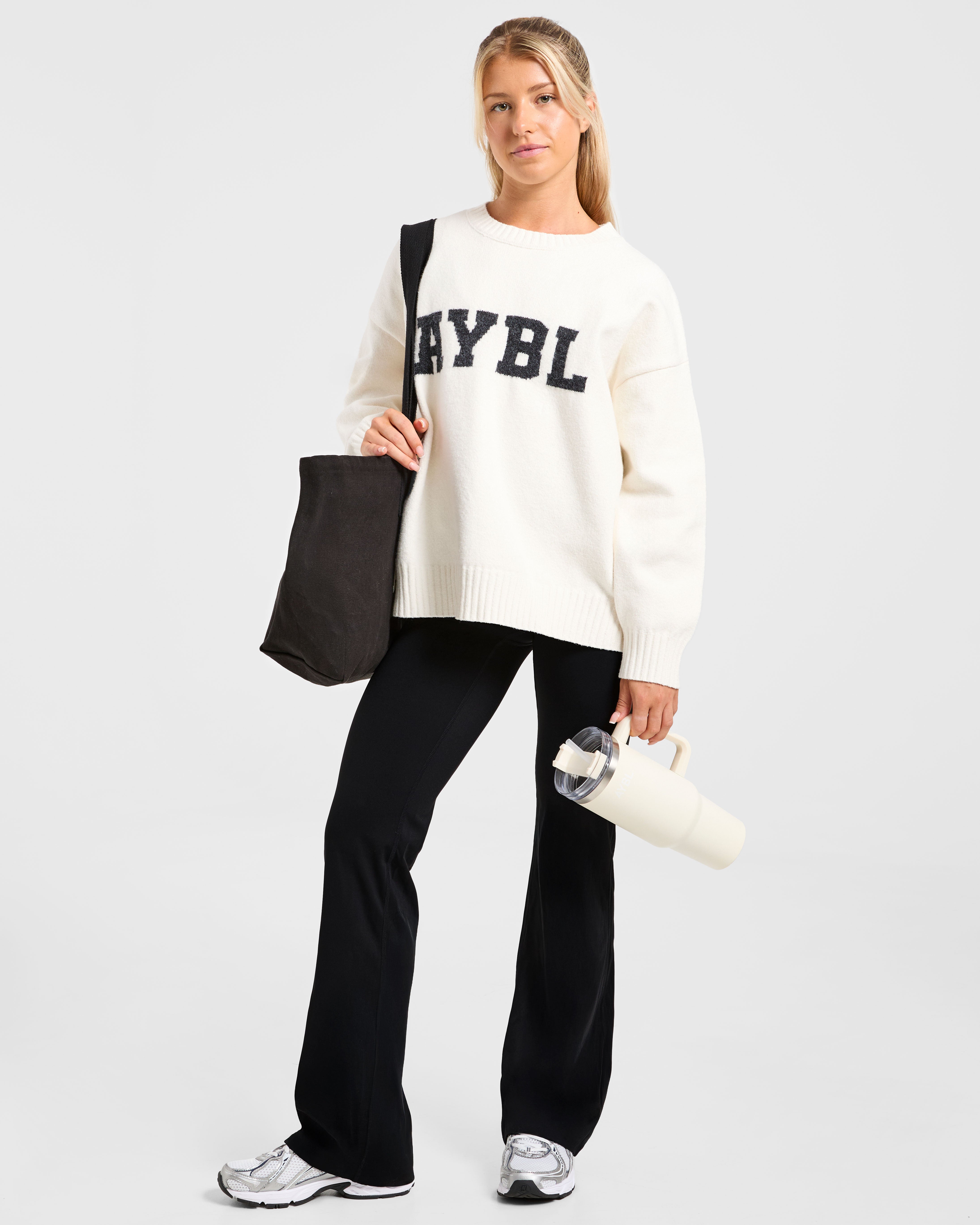 Varsity Oversized Knitted Sweater - Off Blanc