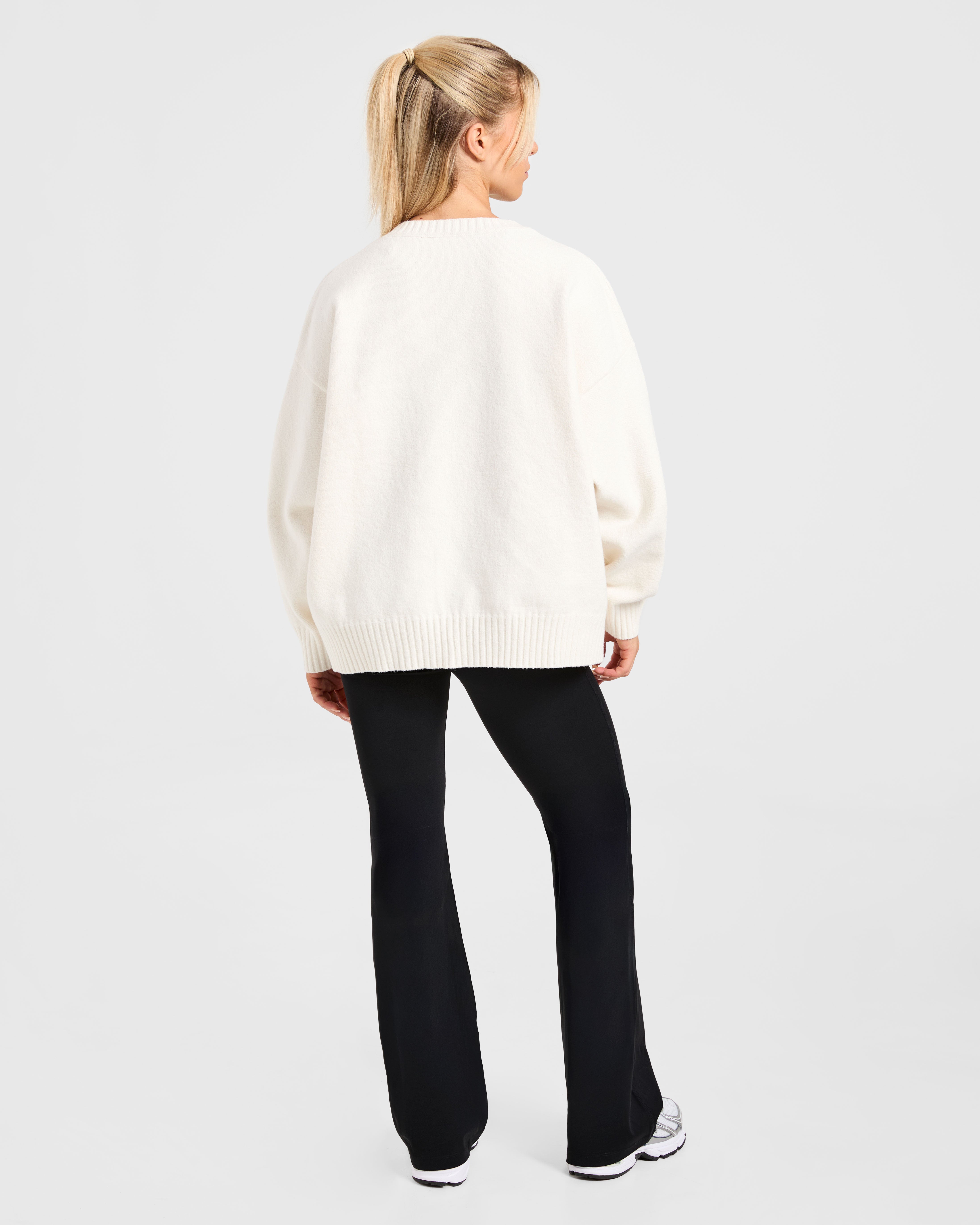 Varsity Oversized Knitted Sweater - Off Blanc