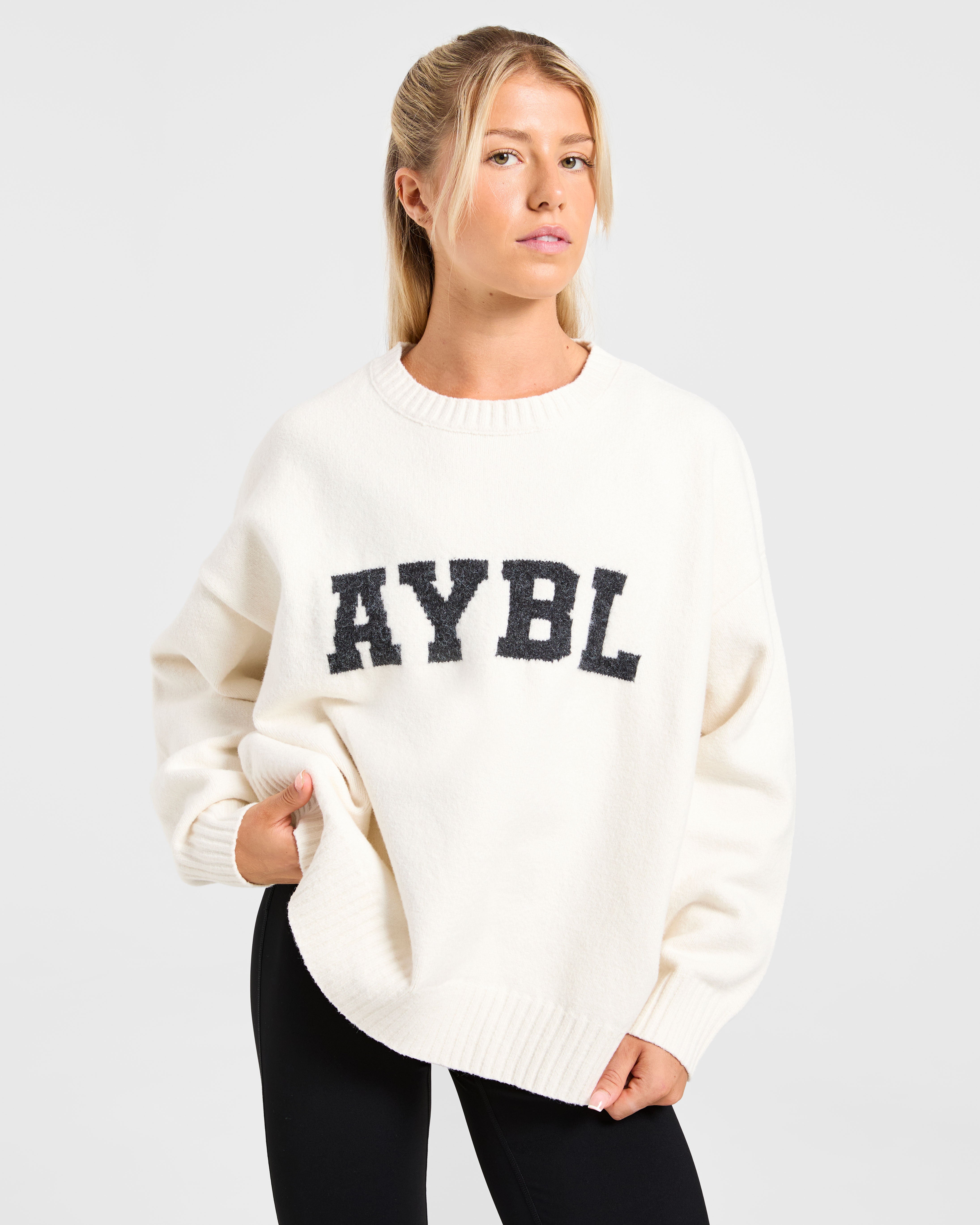 Varsity Oversized Knitted Sweater - Off Blanc