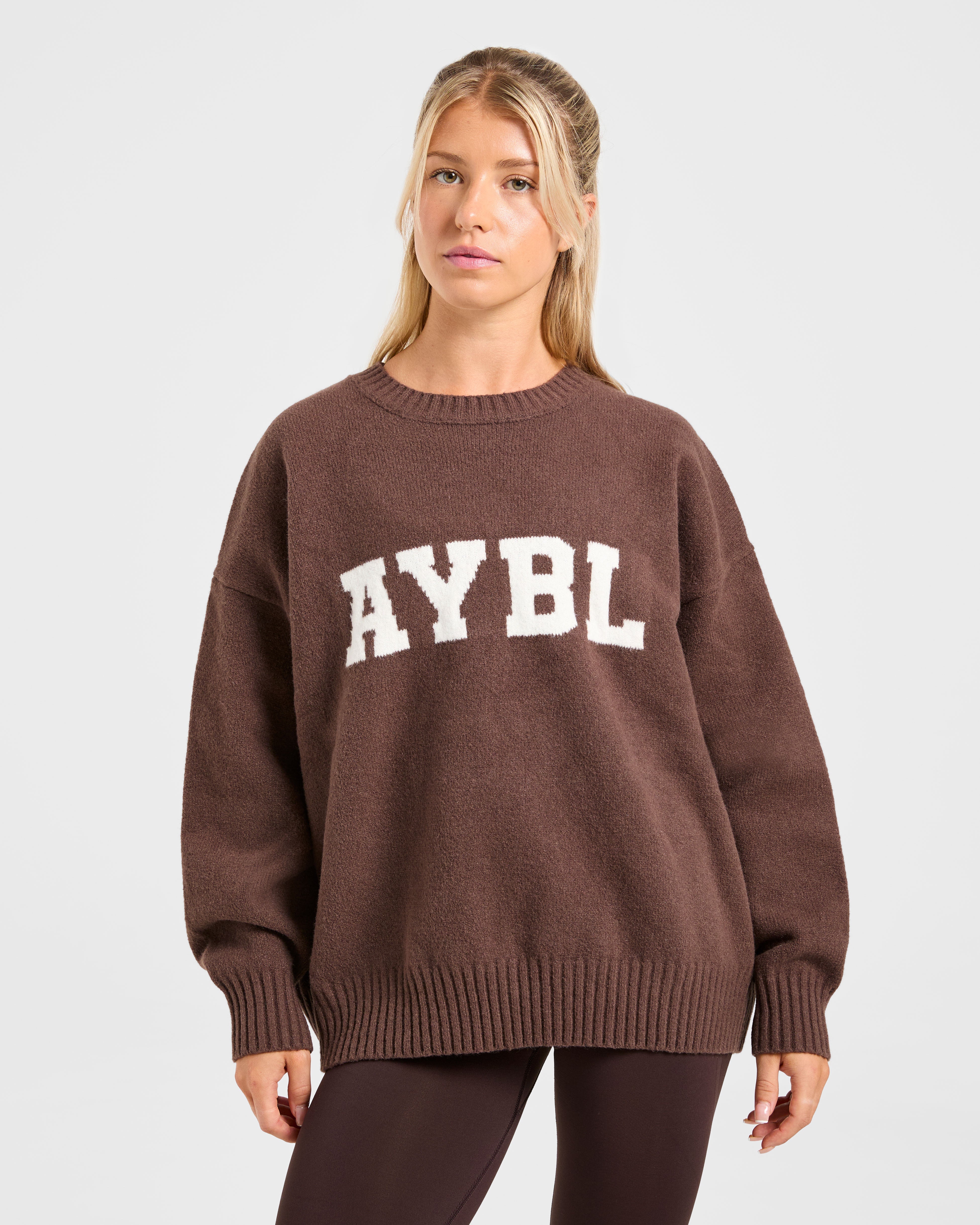 Varsity Oversized Knitted Sweater - Marron