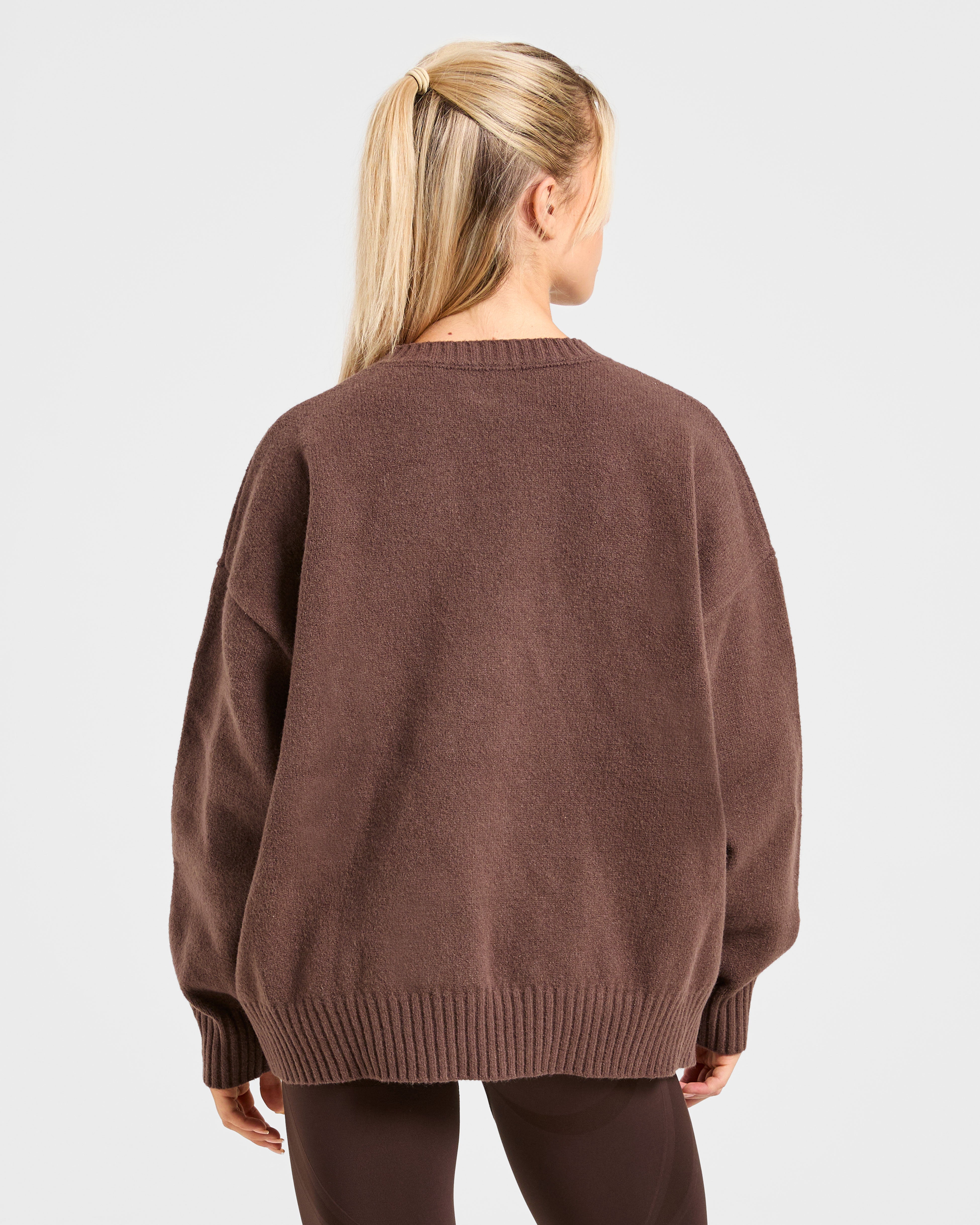 Varsity Oversized Knitted Sweater - Marron
