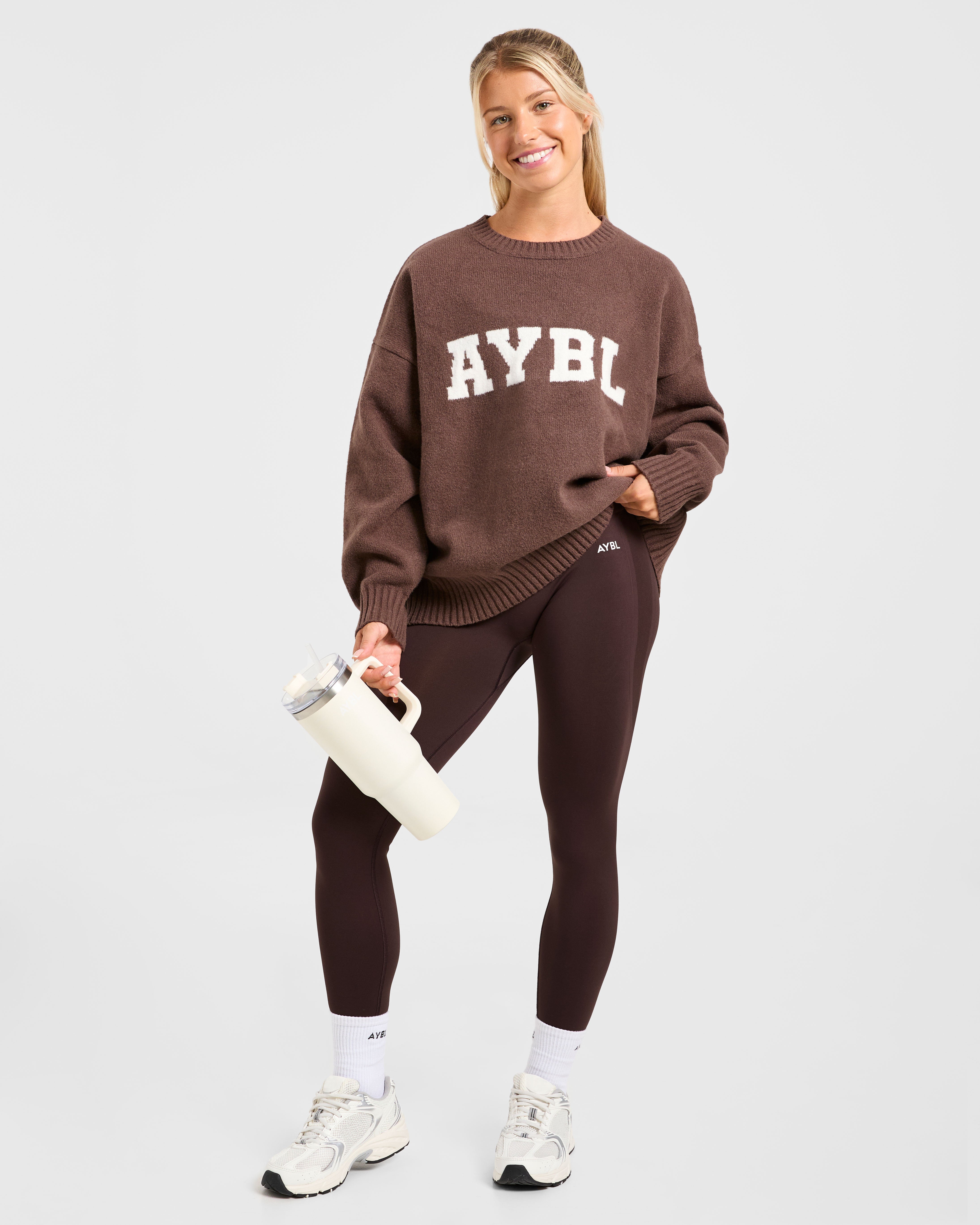 Varsity Oversized Knitted Sweater - Marron